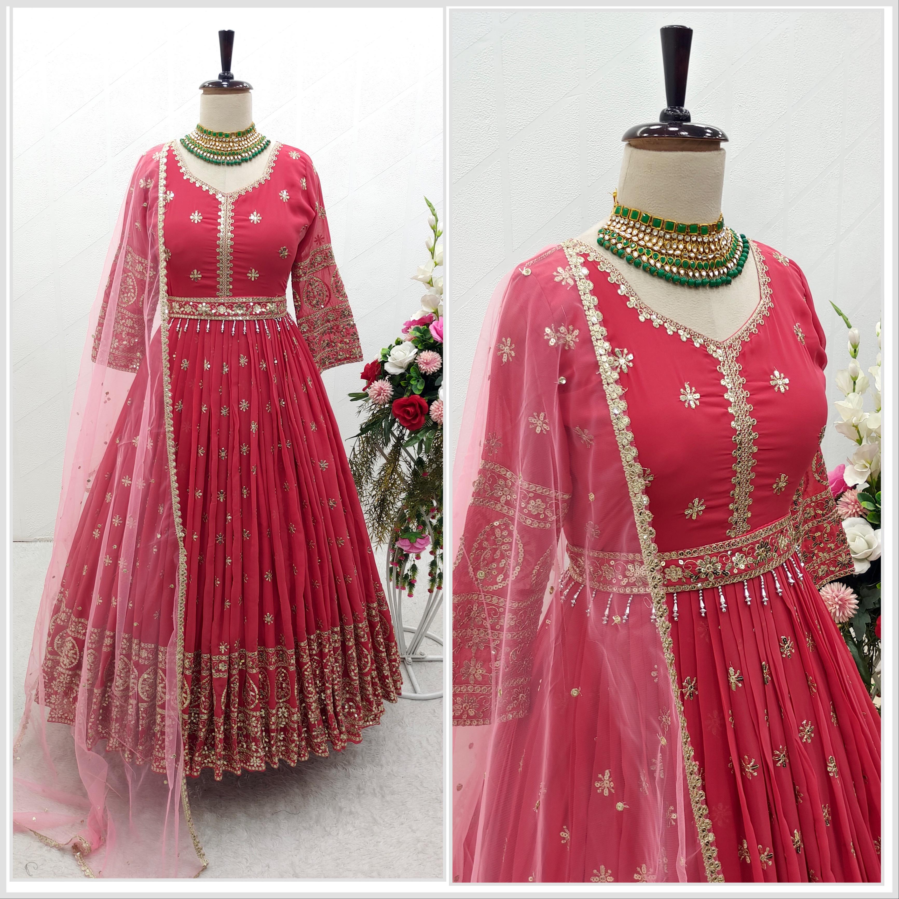 Terrific Peach Color Anarkali Gown With Net Dupatta