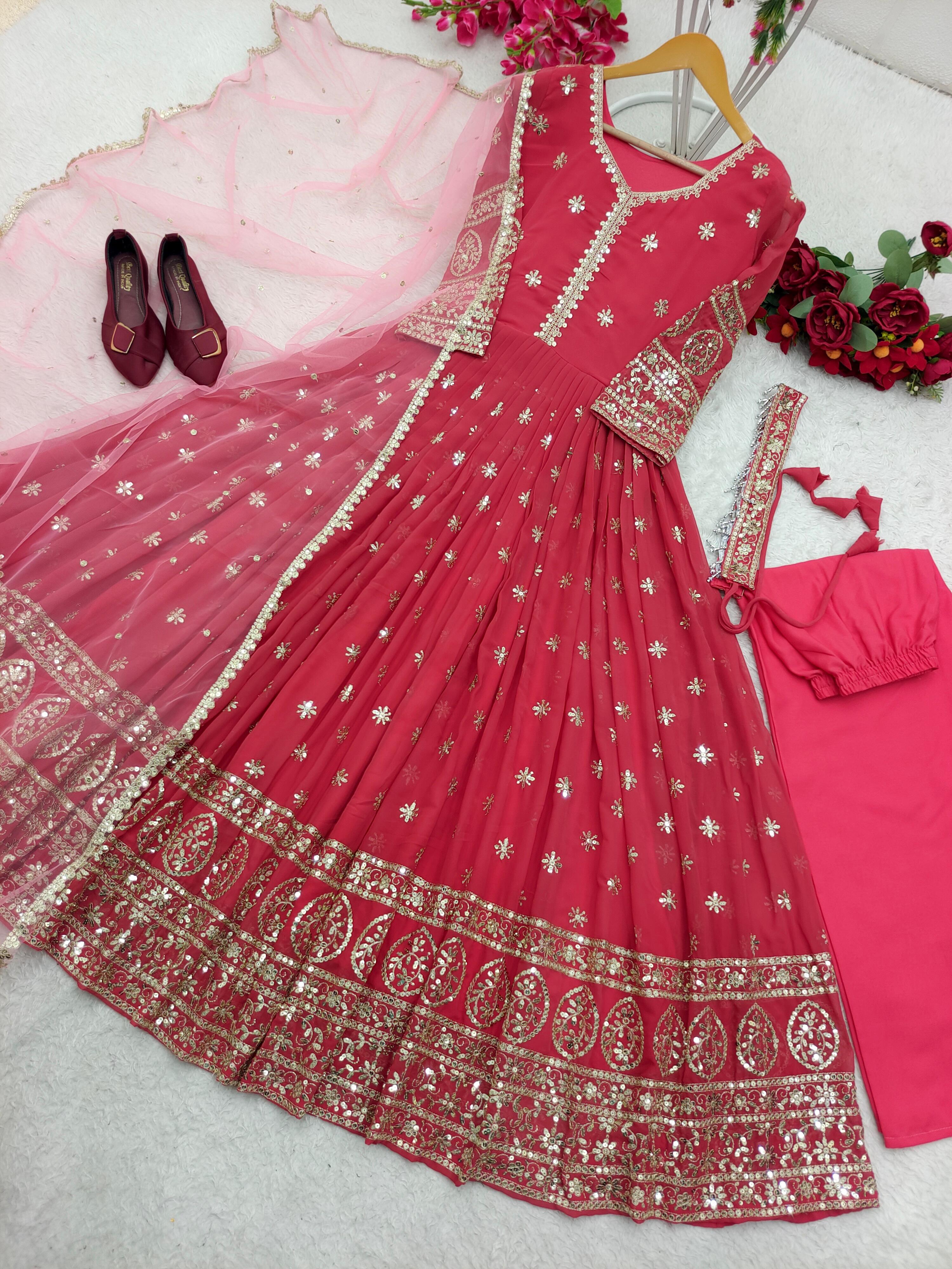 Terrific Peach Color Anarkali Gown With Net Dupatta