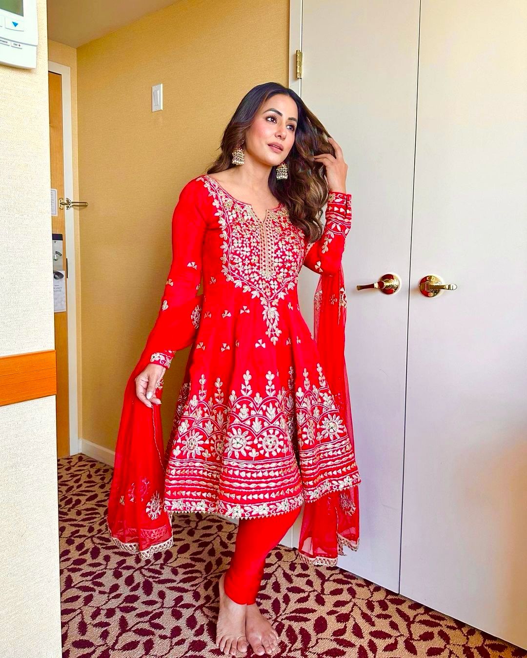 Hina Khan Wear Red Color Exclusive Dress