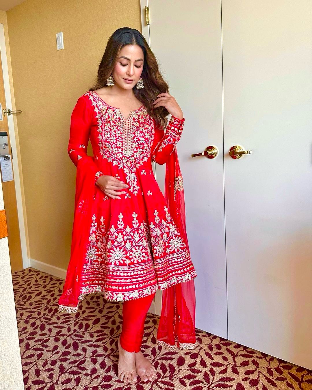 Hina Khan Wear Red Color Exclusive Dress