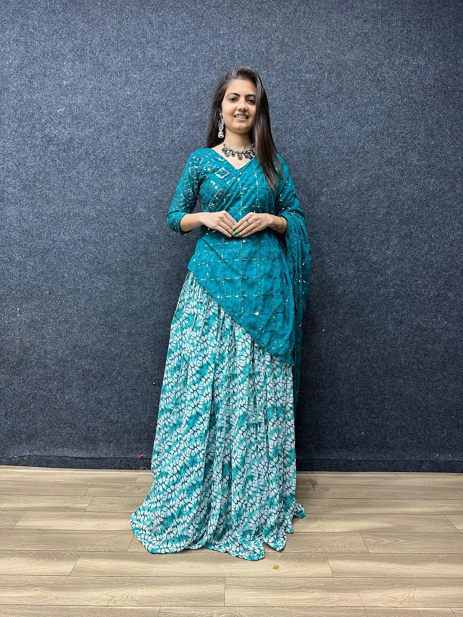 Glorious Sequence Work Teal Blue Lehenga Choli