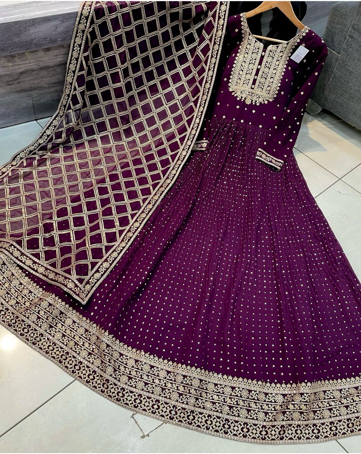 Wedding Wear Purple Embroidery Work Anarkali Gown