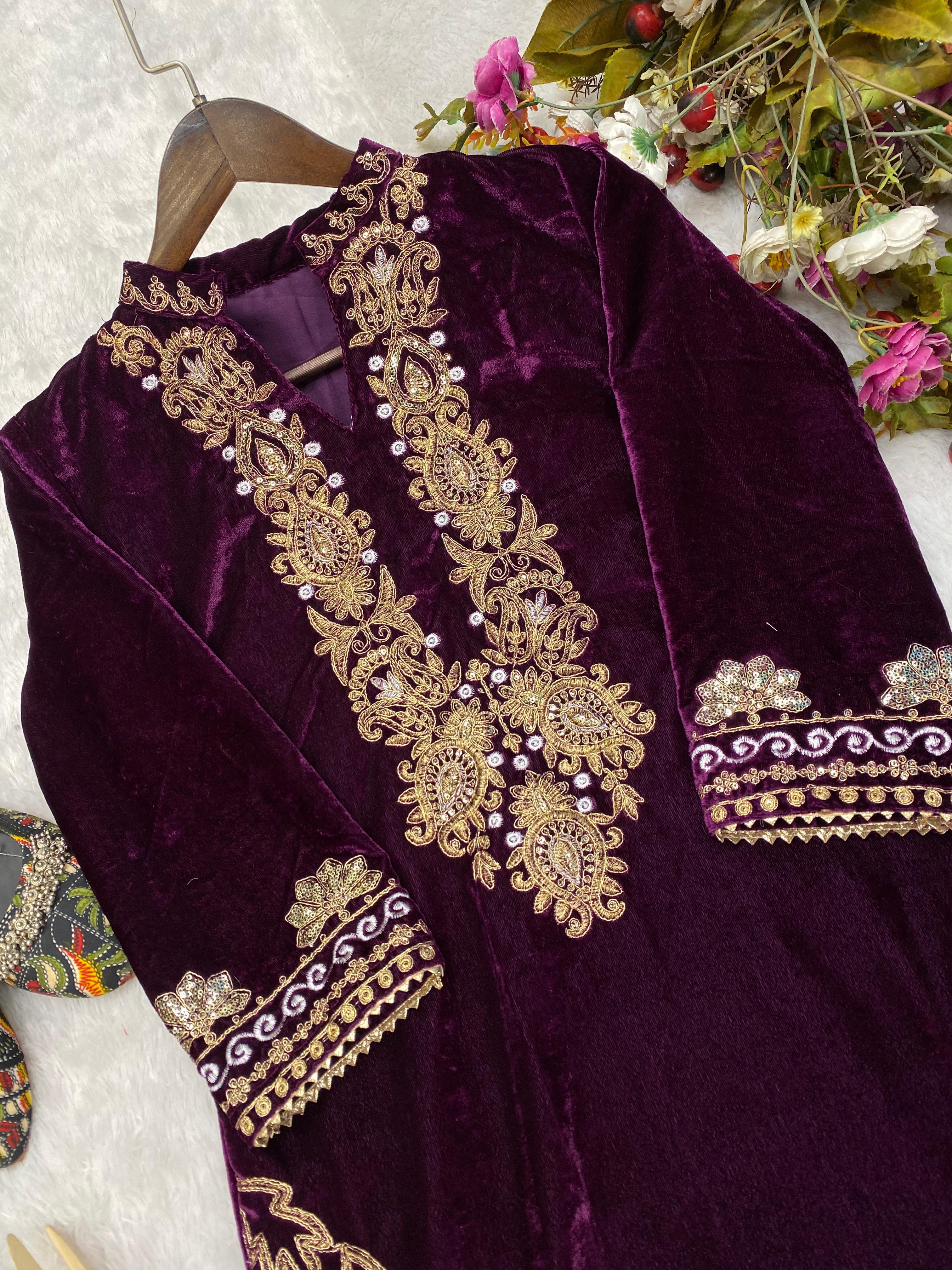 Outstanding Velvet Wine Color Palazzo Suit