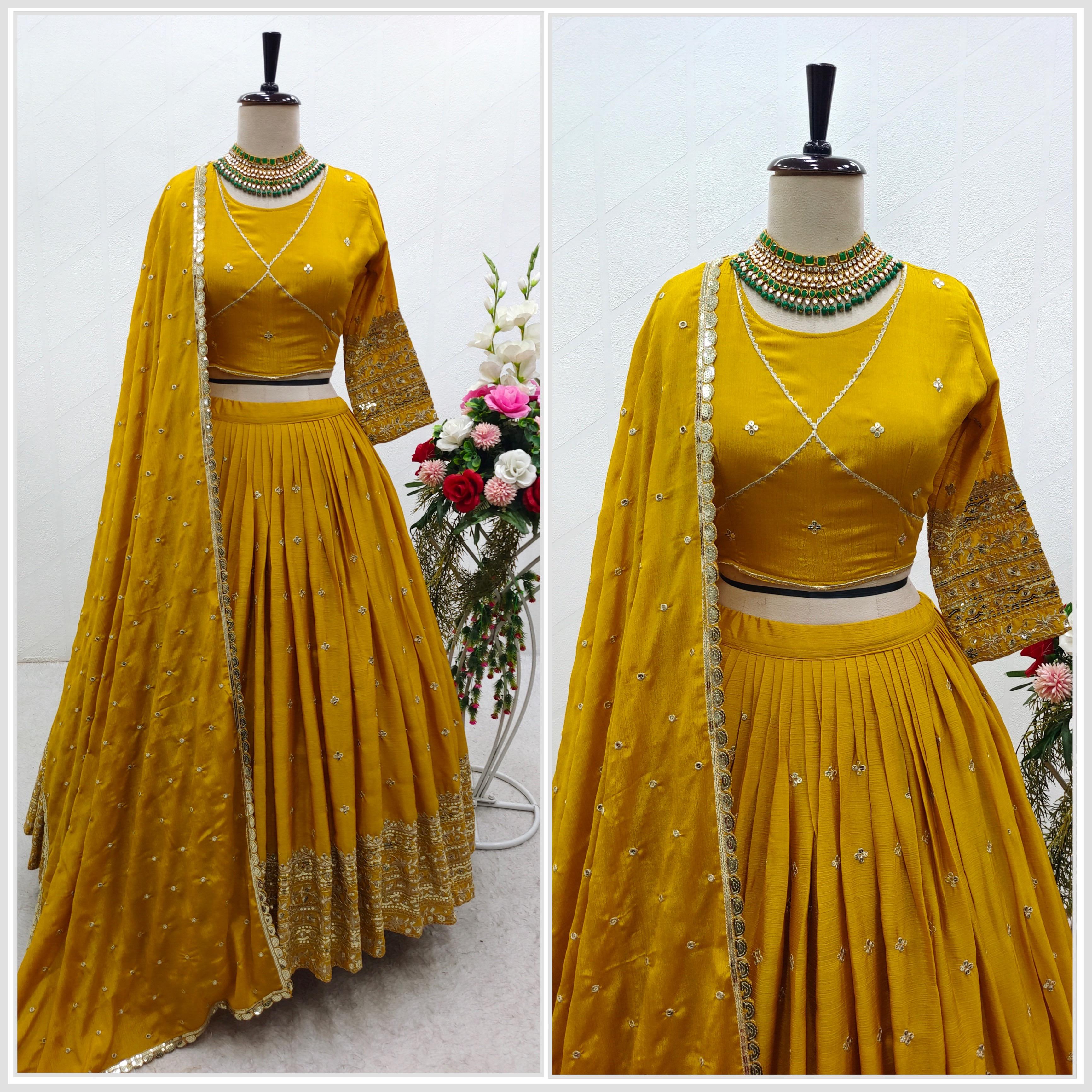 Superhit Yellow Color Embroidery Work Lehenga Choli