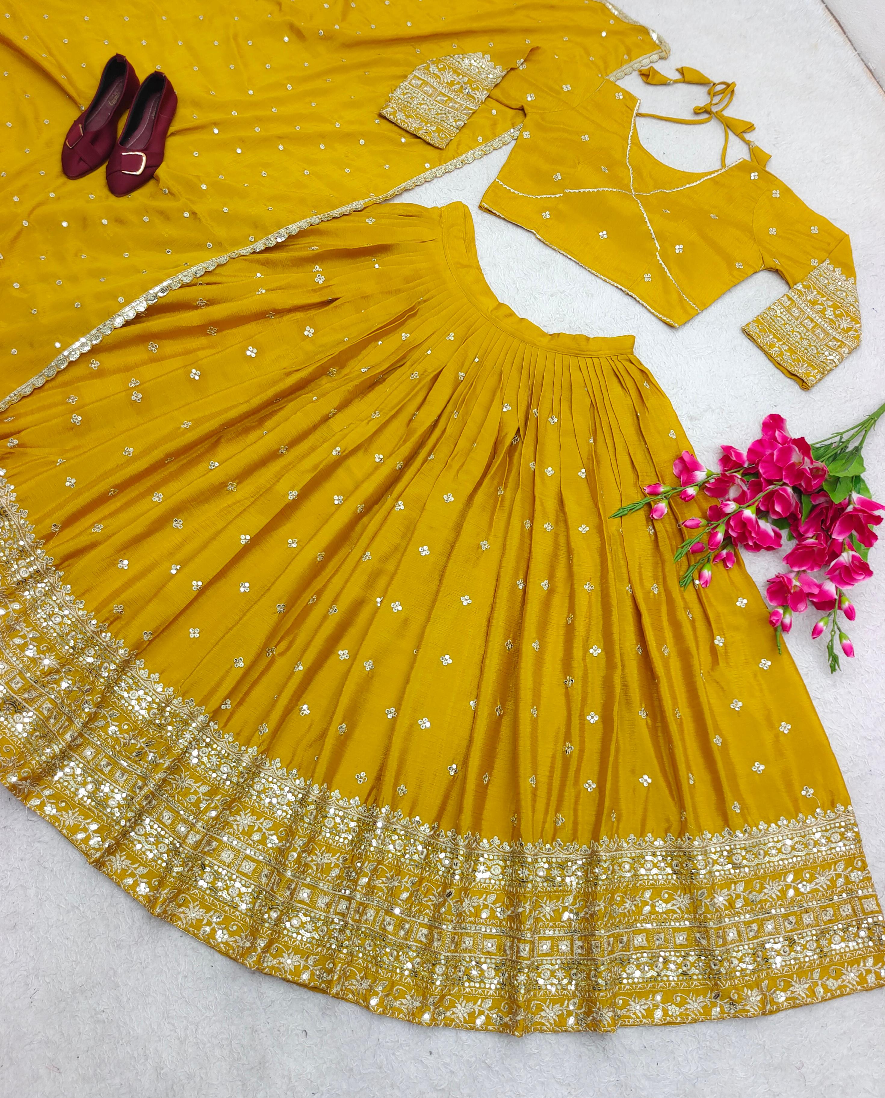 Superhit Yellow Color Embroidery Work Lehenga Choli