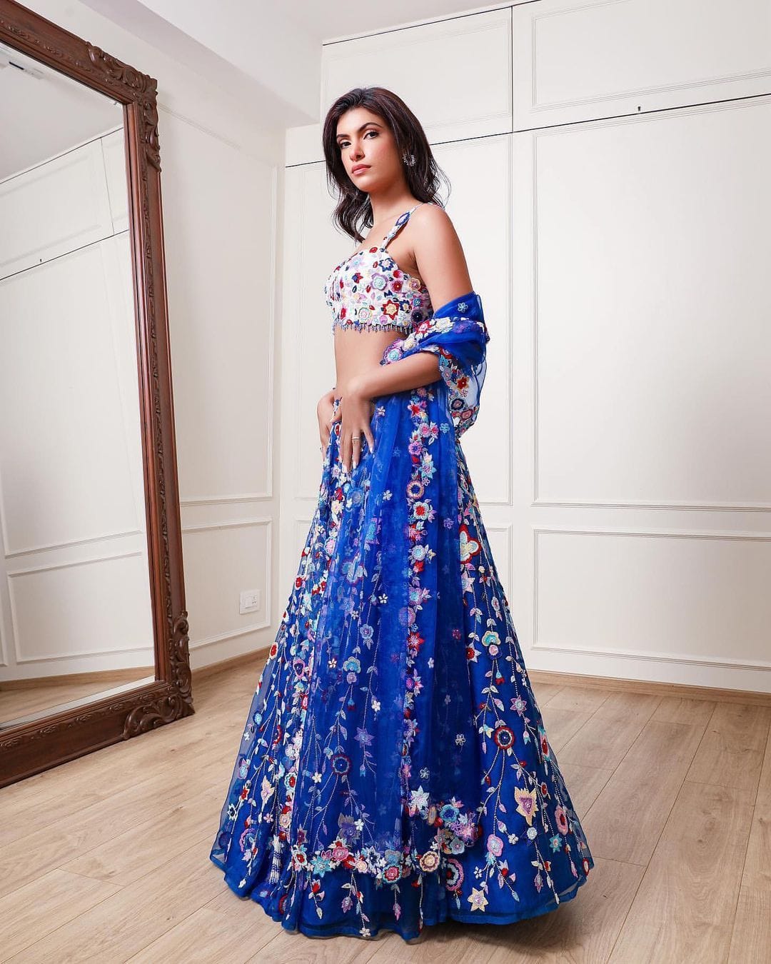 Admiring Multi Embroidery Work Blue Lehenga Choli