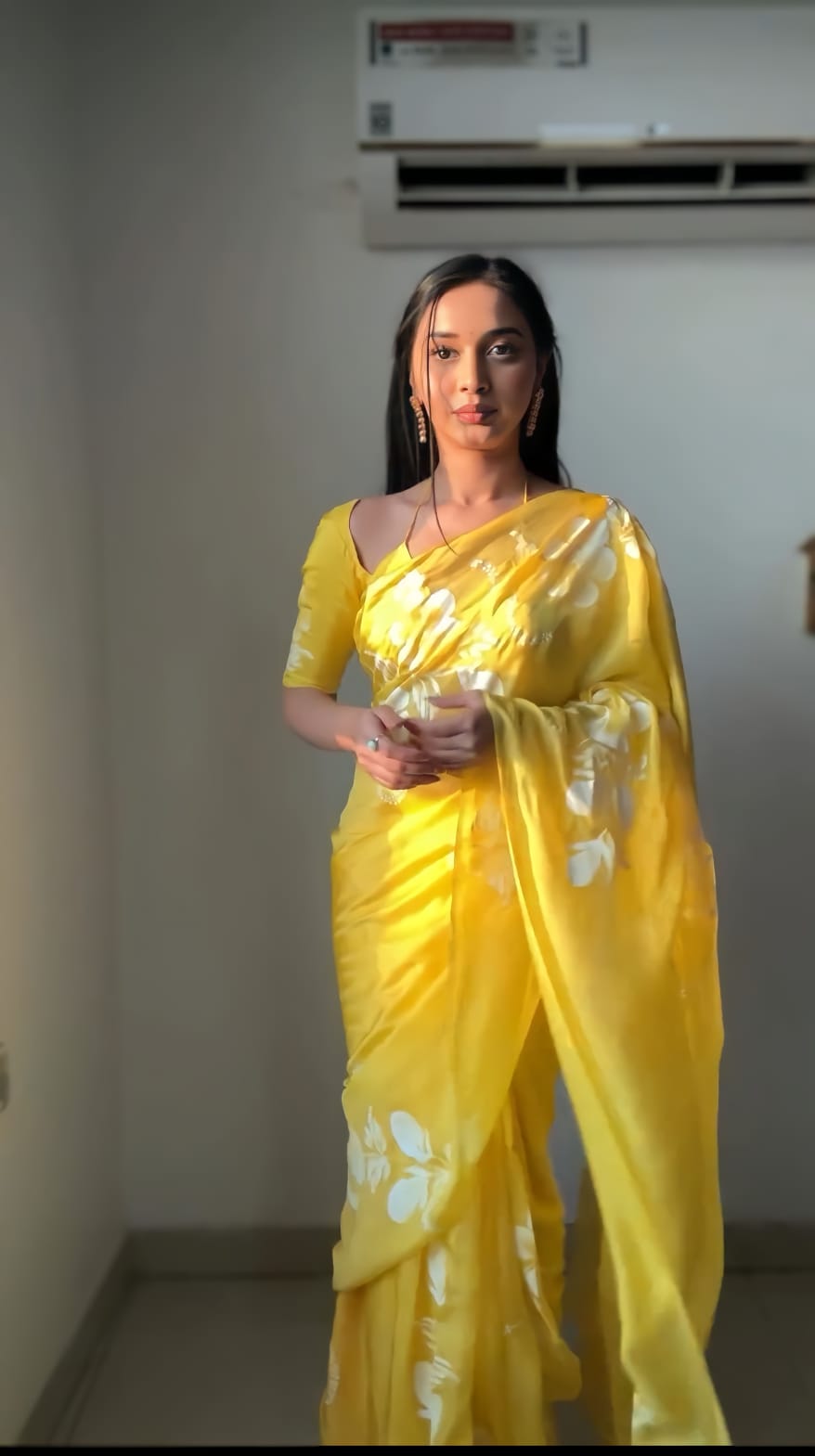 Ready To Wear Yellow Colour Printed Saree