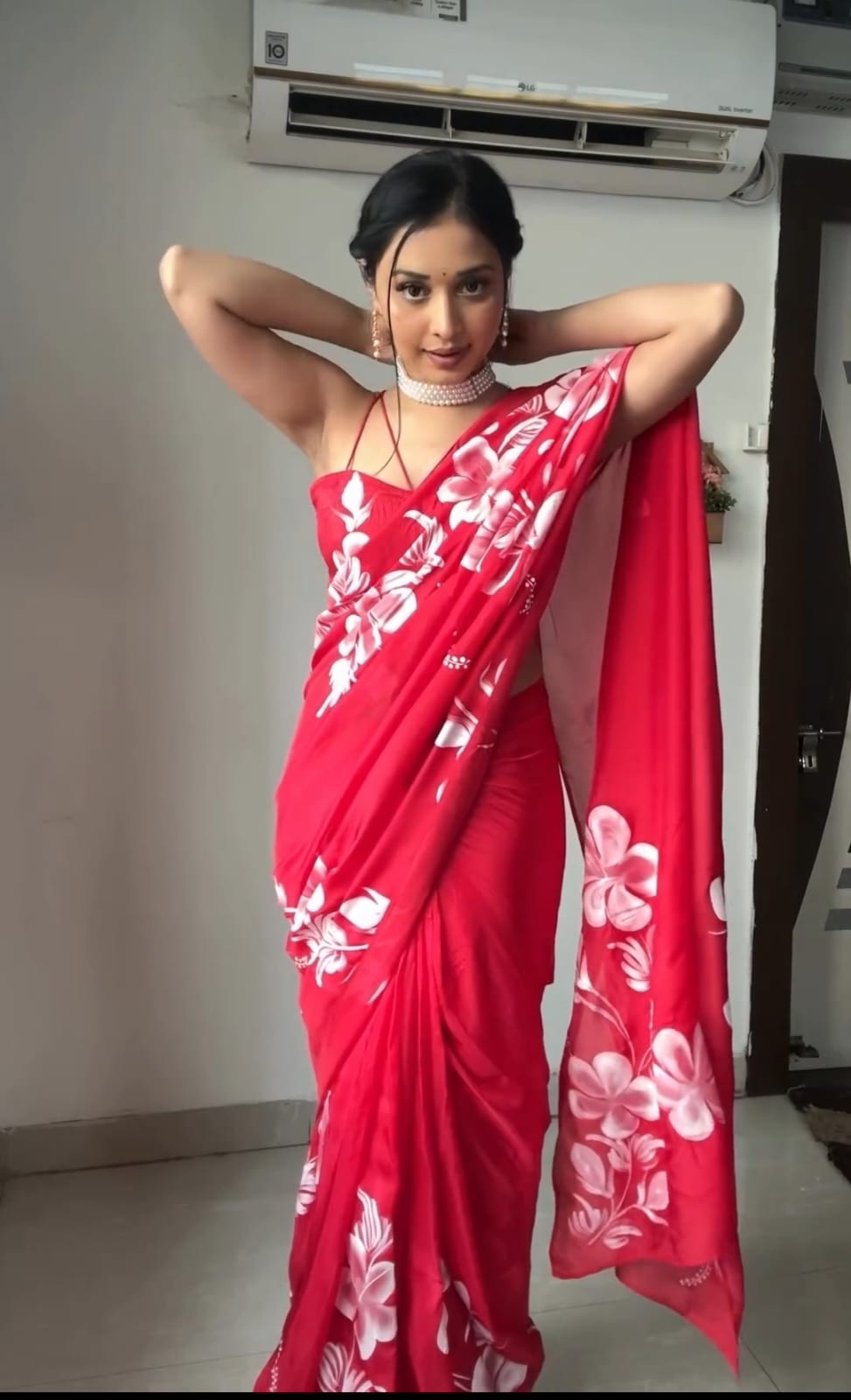 Ready To Wear Red Colour Printed Saree