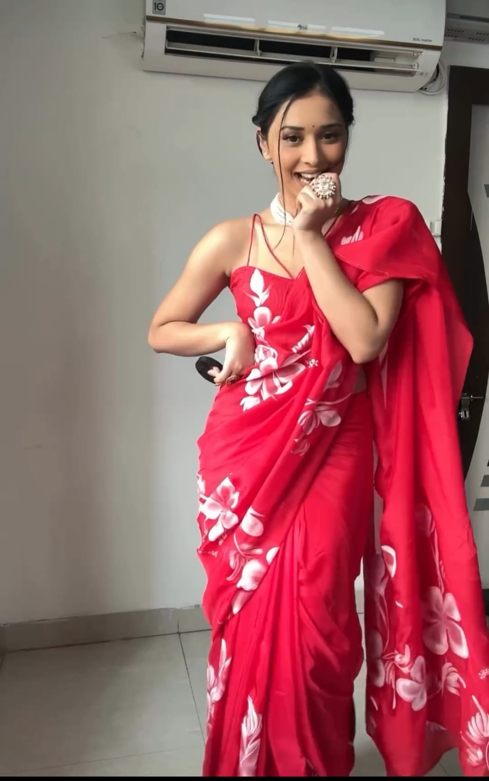 Ready To Wear Red Colour Printed Saree