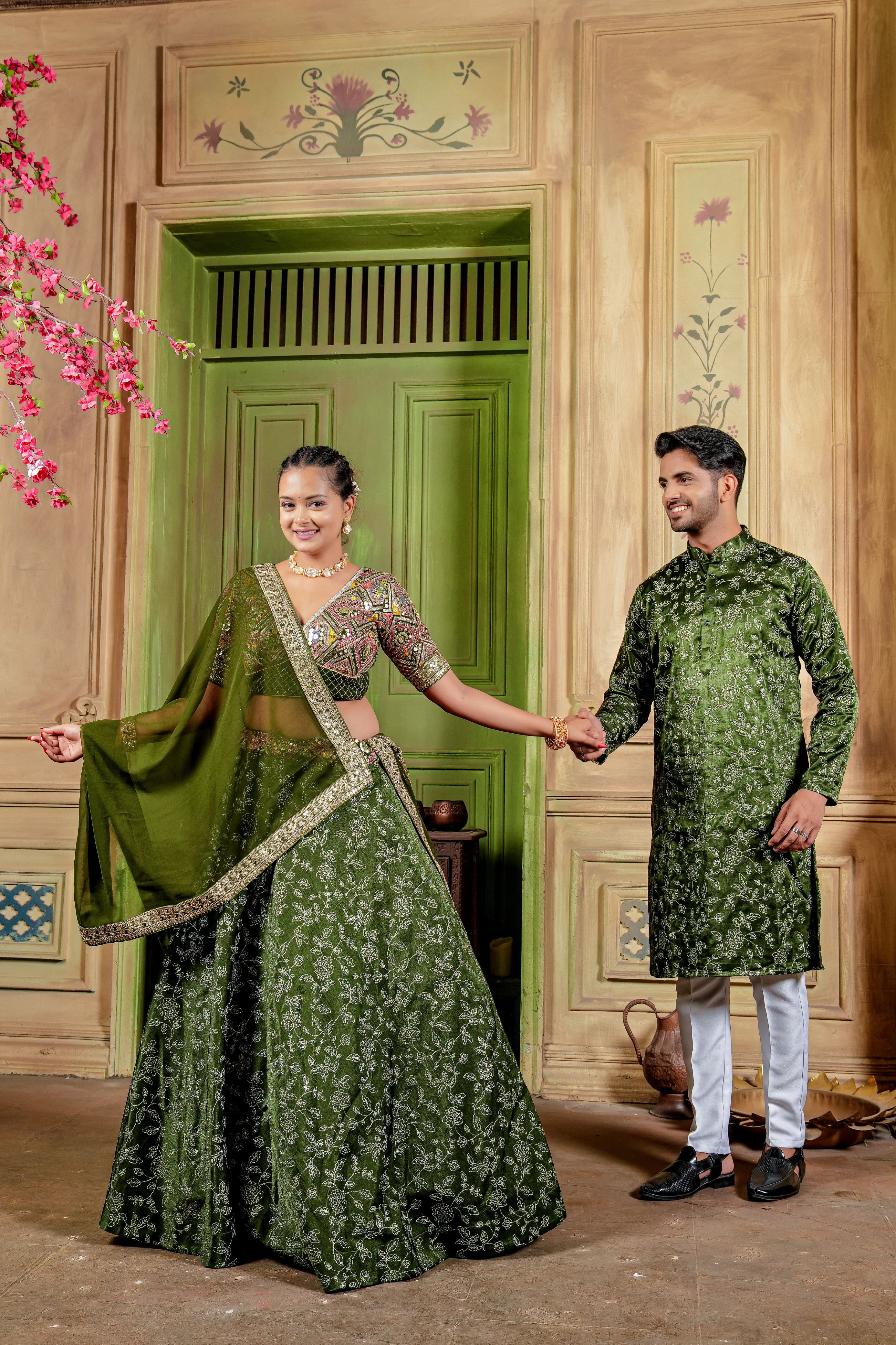 Designer Thread Zari Work Mehndi Couple Dress