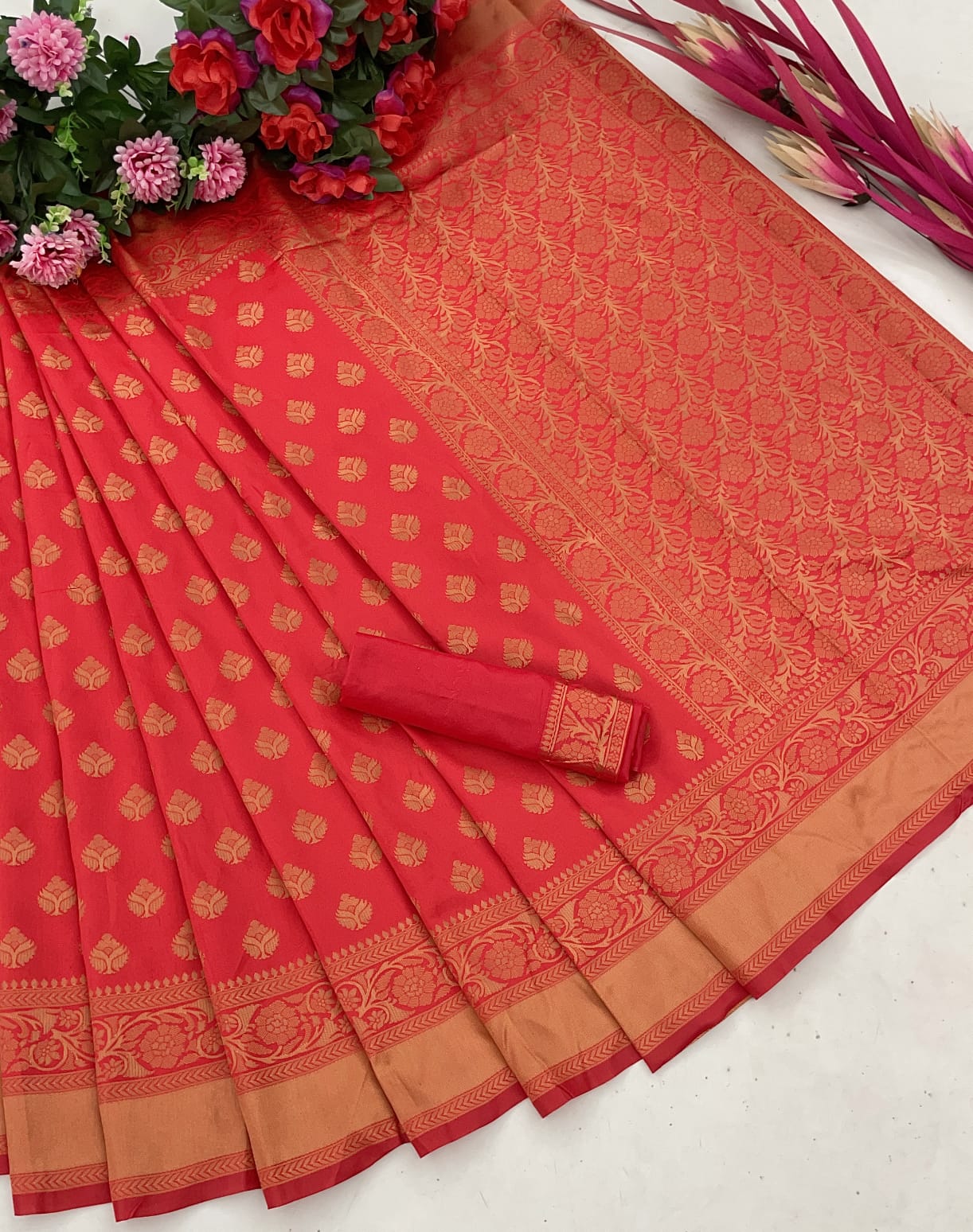 Marriage Special Red Color Coper Jari Design Saree
