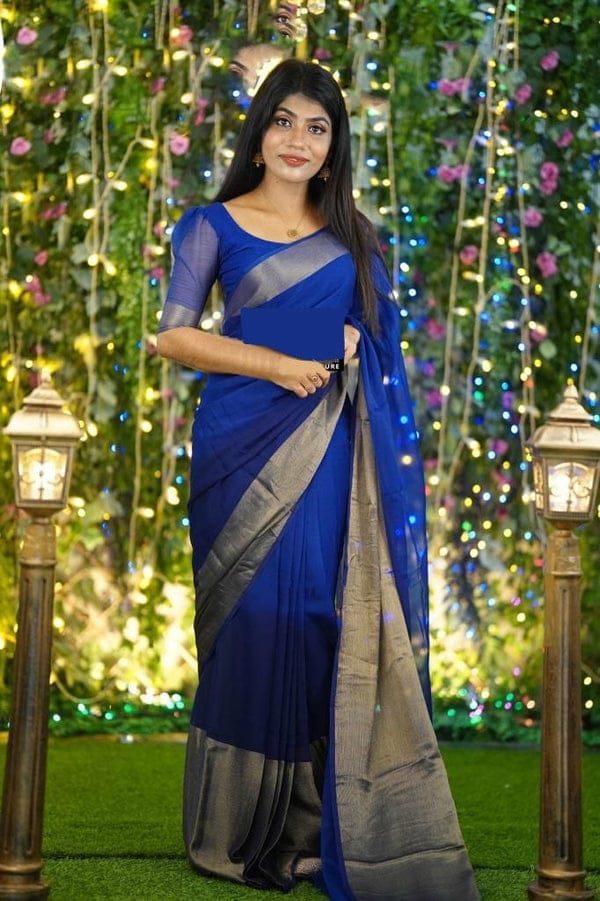 Gorgeous Border Blue Color Ready To Wear Saree