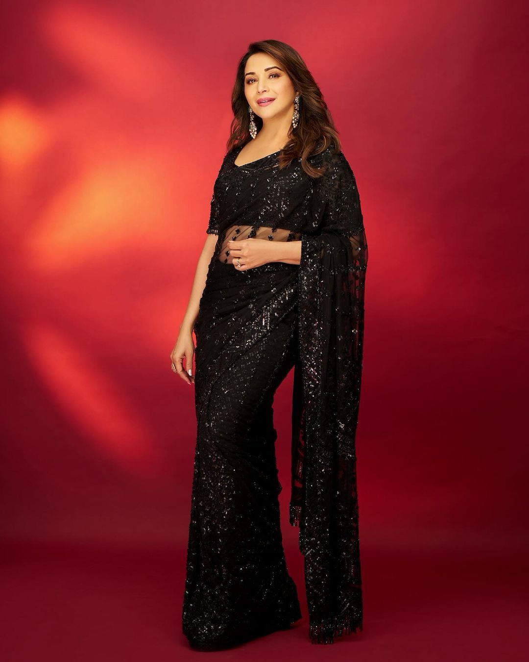 Celebrity Madhuri Dixit Wear Black Color Saree