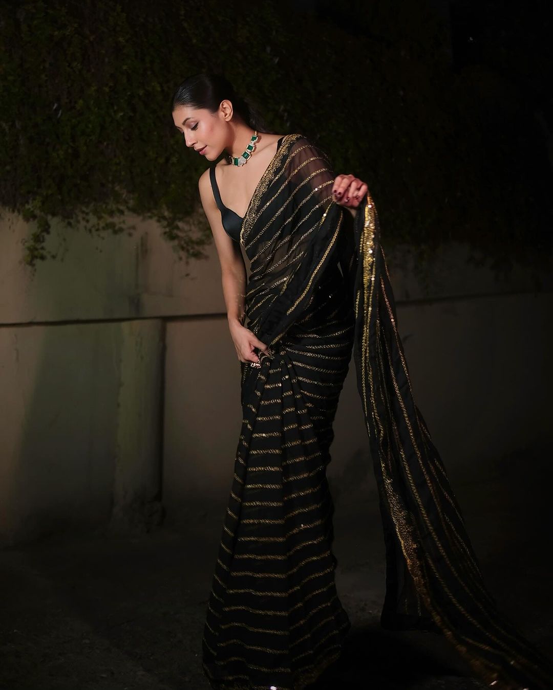 Captivating Embroidery Work Black Color Saree