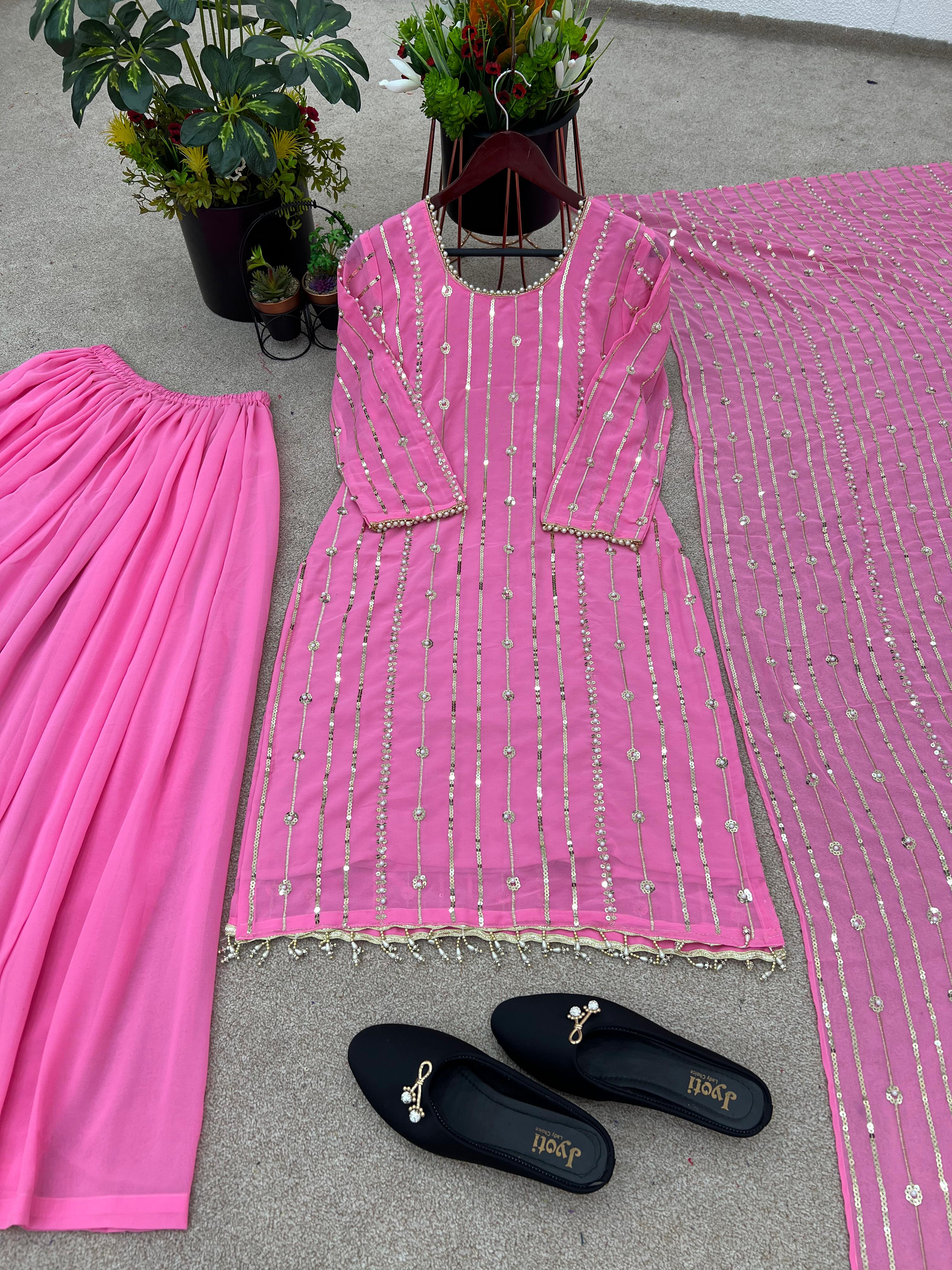 Pink Color Beautiful Sequence Work Sharara Suit