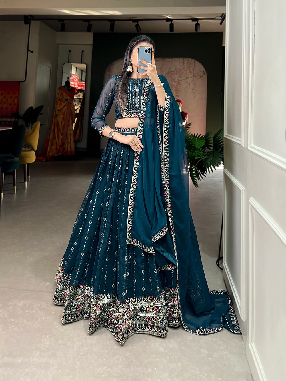 Function Wear Teal Blue Color Beautiful Lehenga Choli