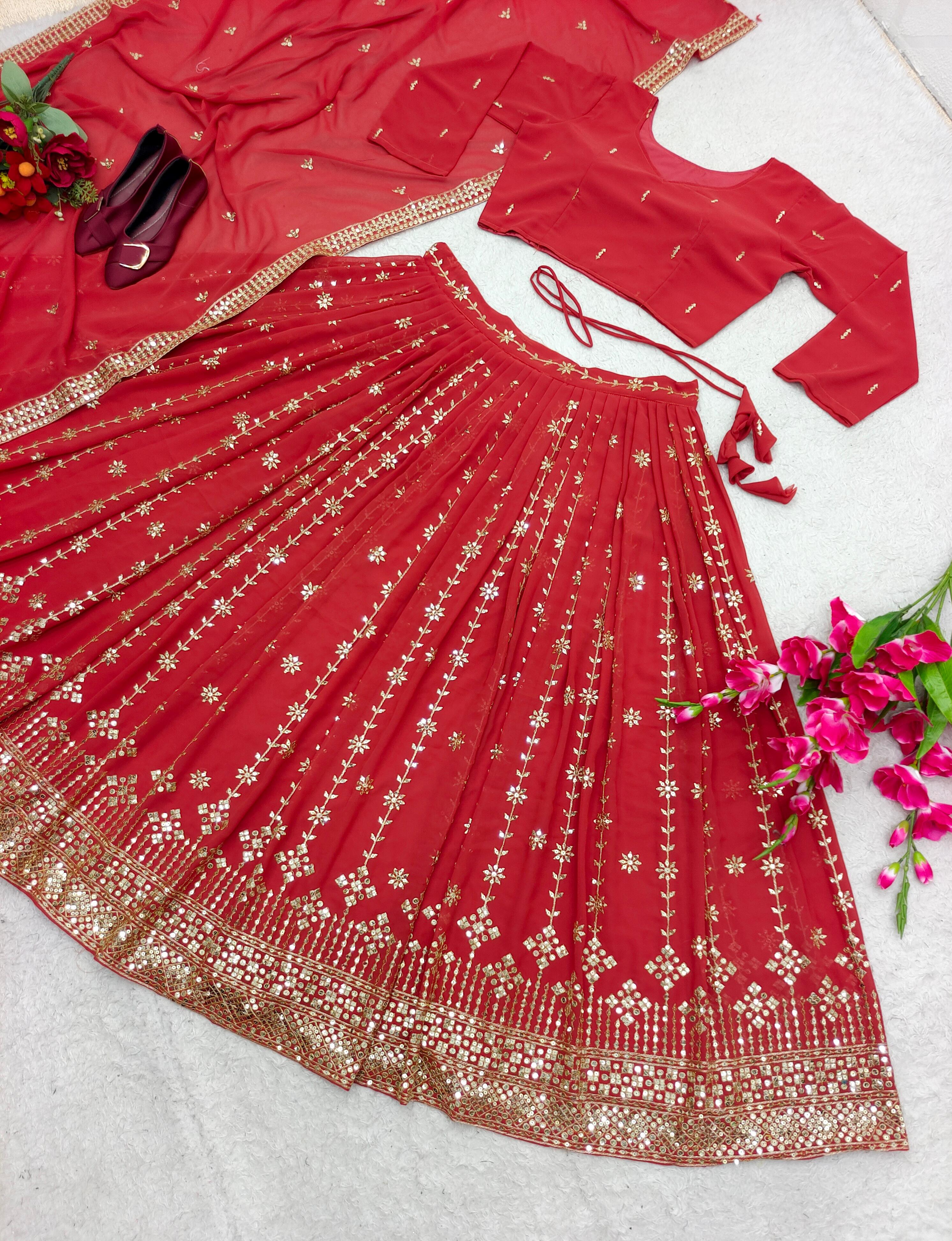 Glorious Red Color Wedding Wear Lehenga Choli