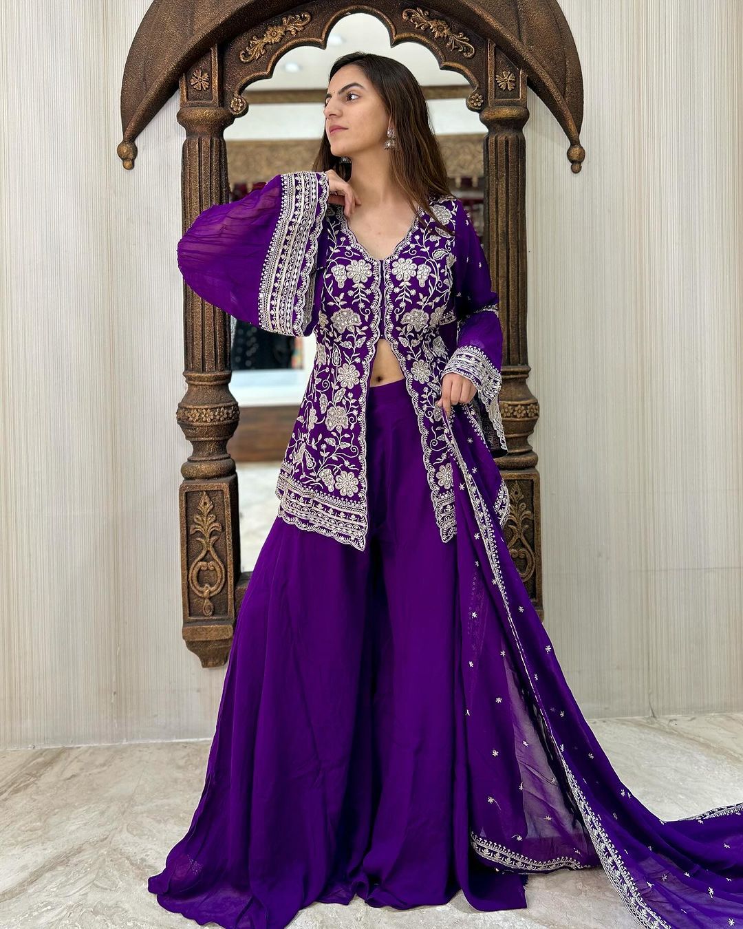 Facy Purple Color Function Wear Sharara Suit