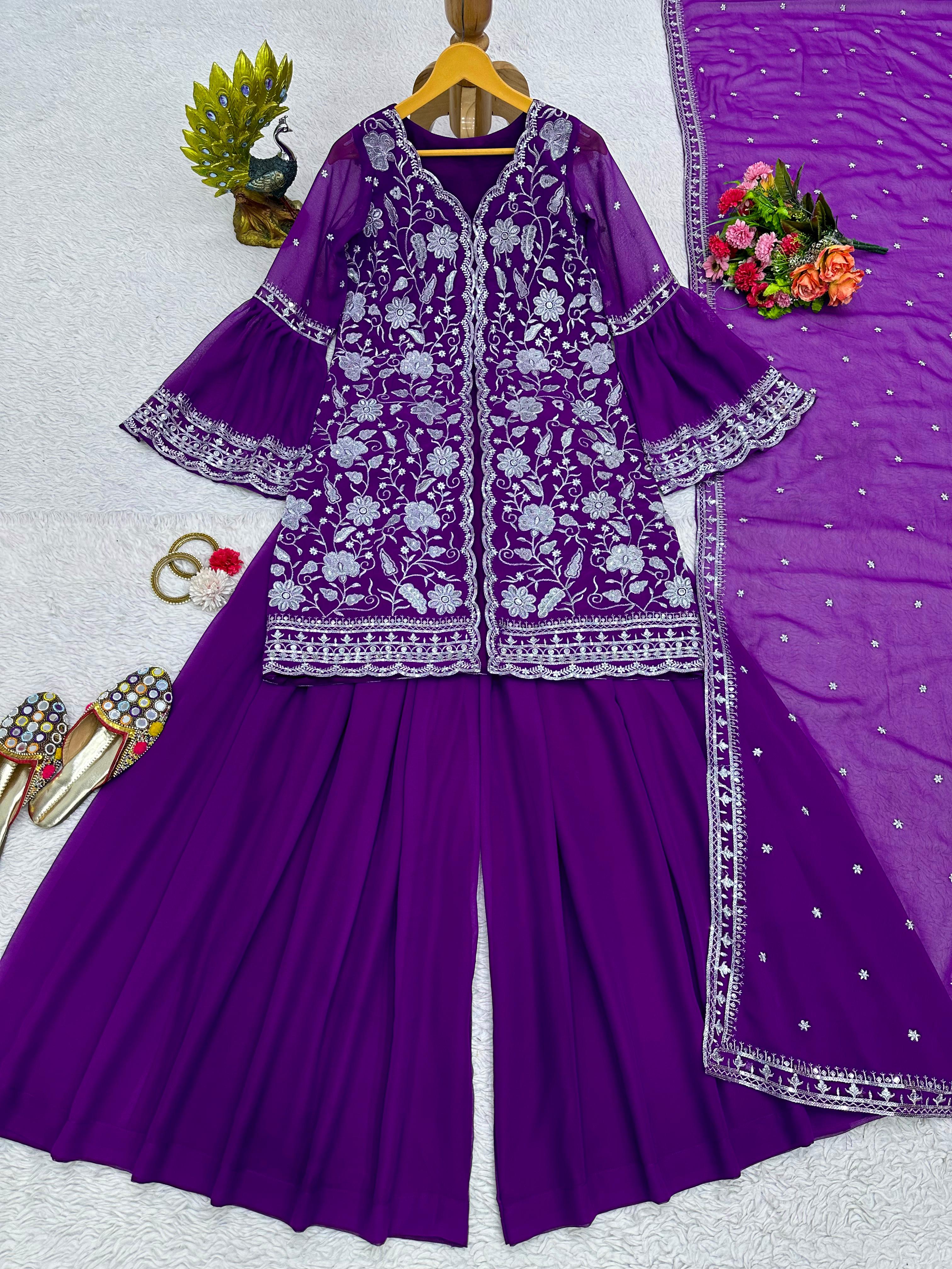 Facy Purple Color Function Wear Sharara Suit