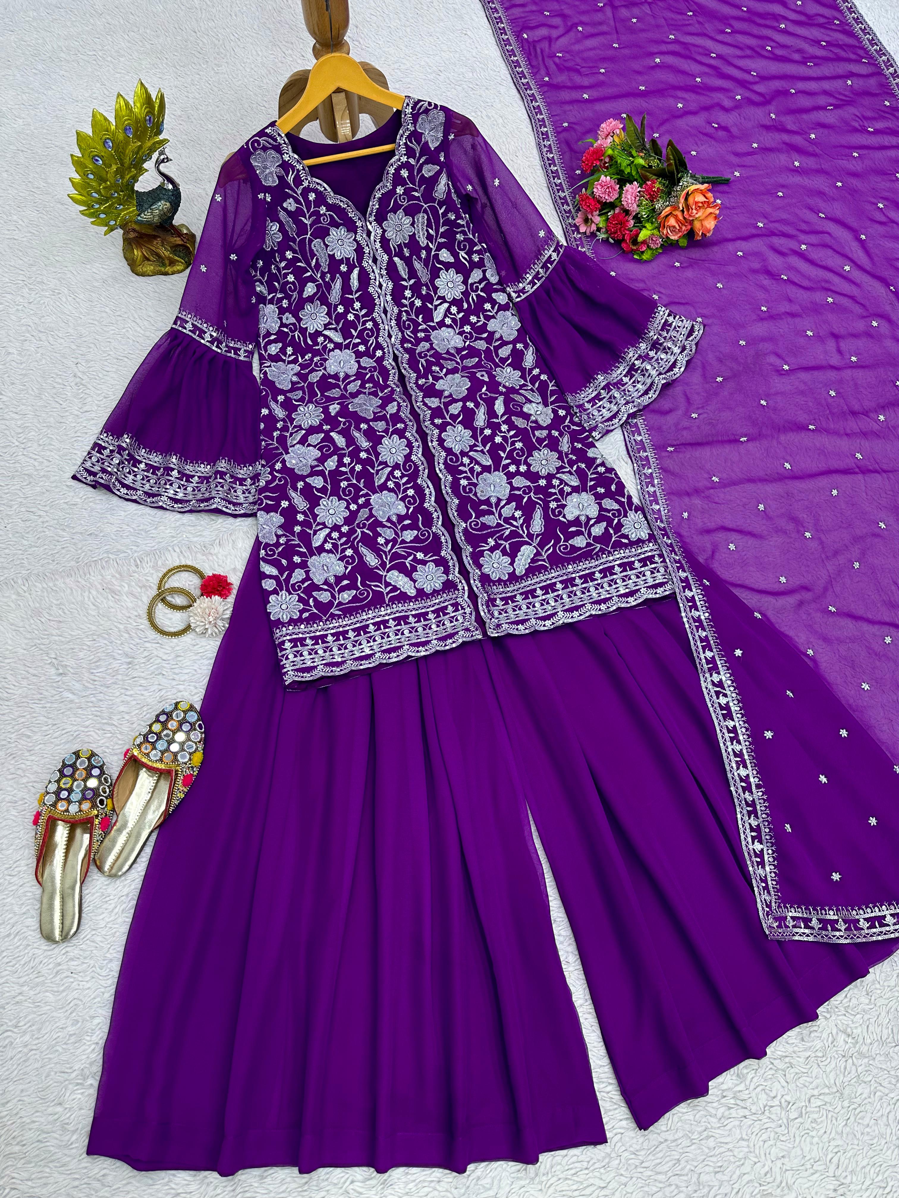 Facy Purple Color Function Wear Sharara Suit