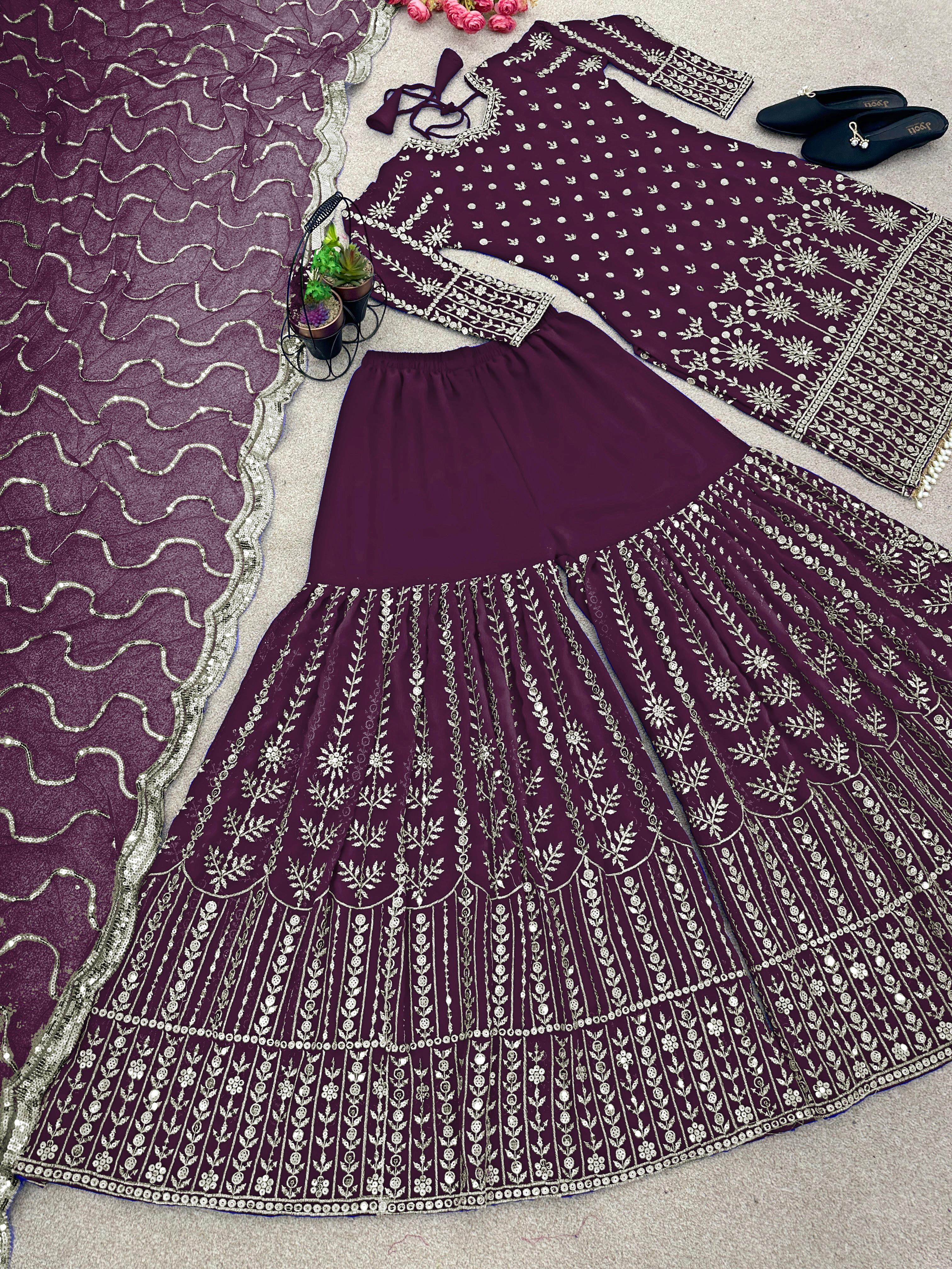 Fantastic Sequence Work Purple Color Sharara Suit