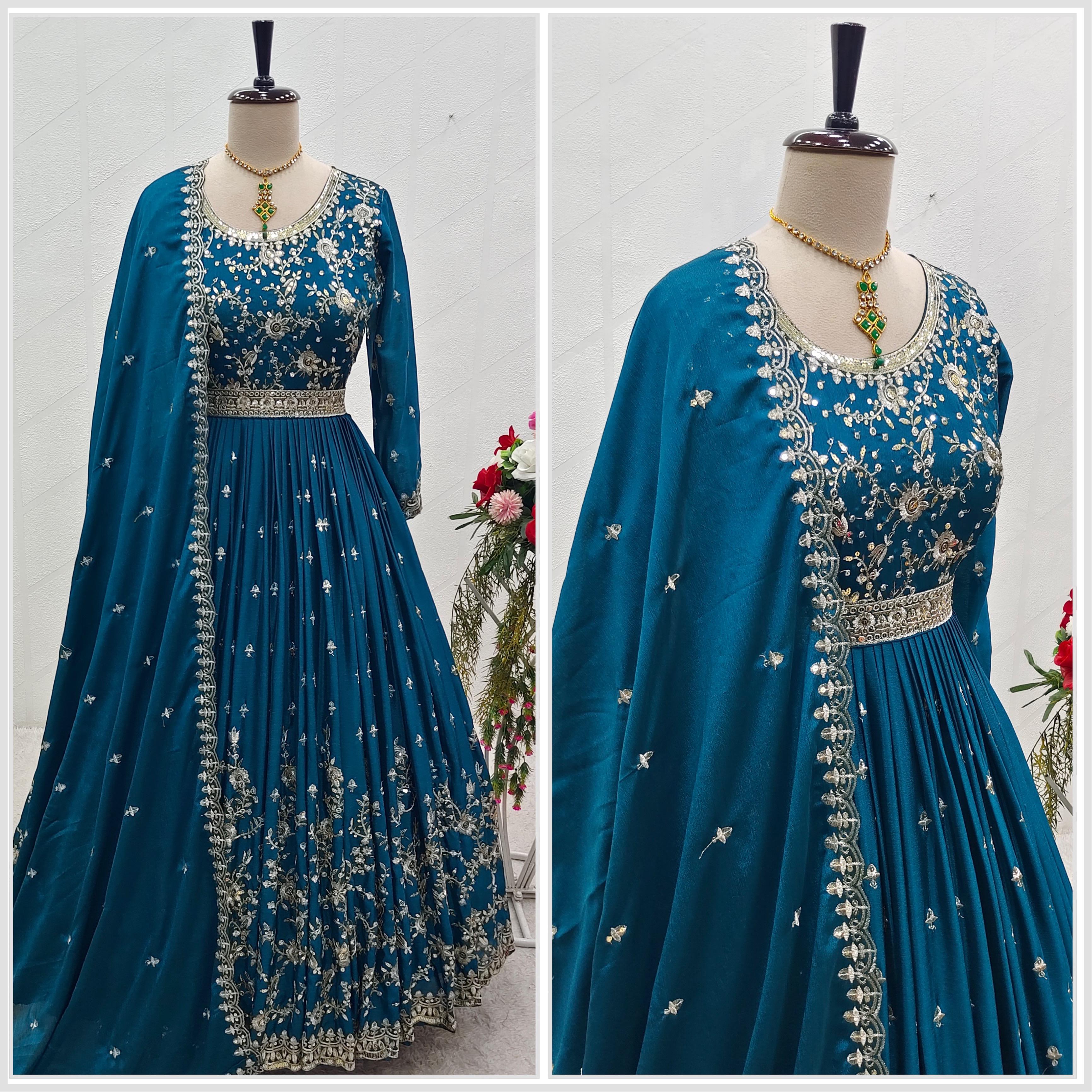 Occasion Wear Teal Blue Sequence Work Gown