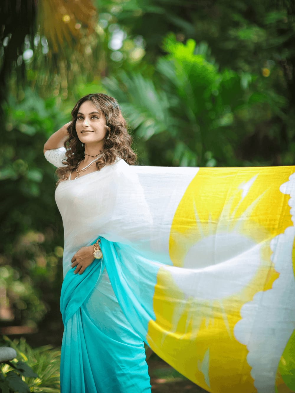 Fashionable Sky With White Color Printed Saree