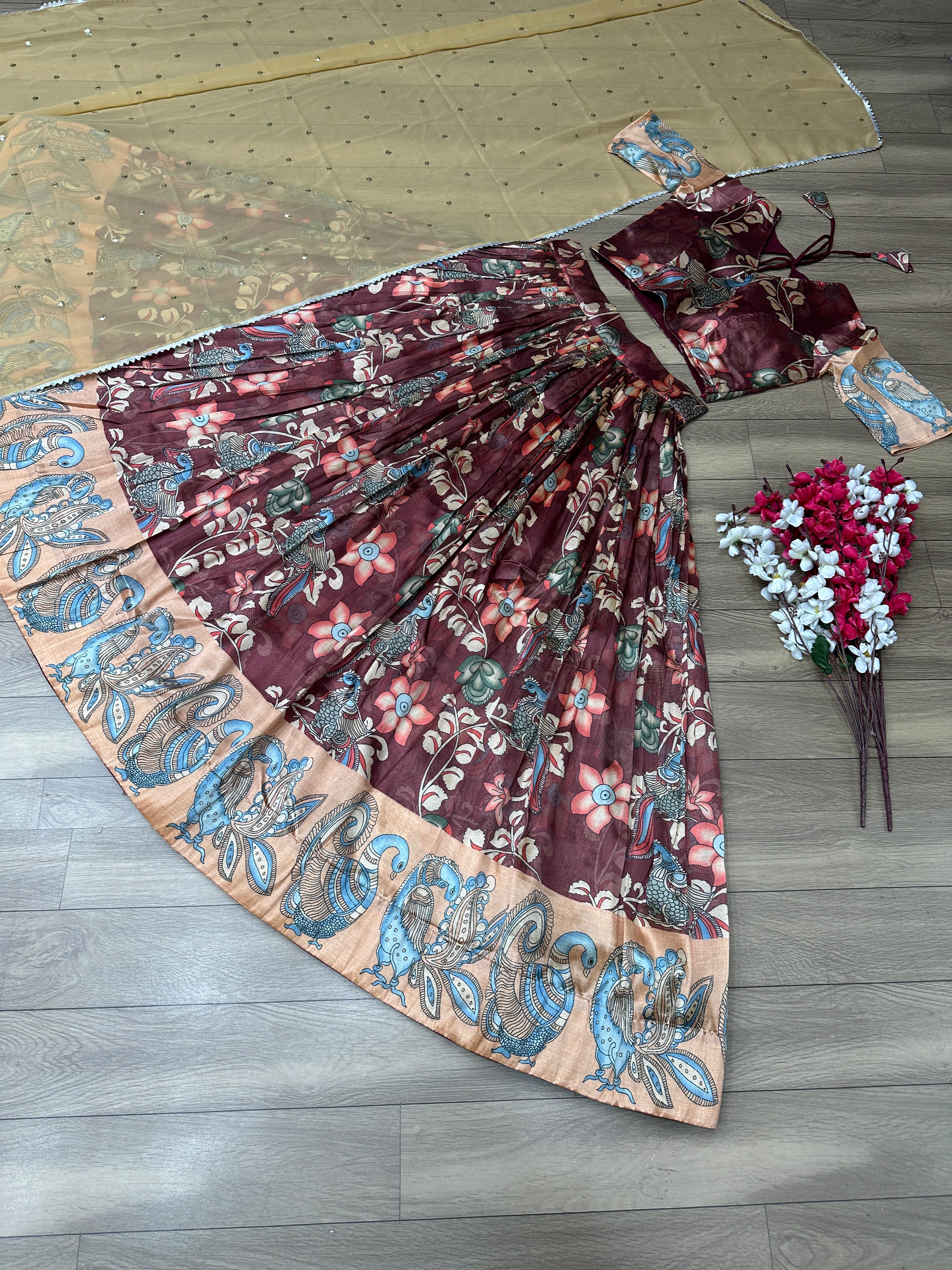 Amazing Kalamkari Printed Maroon Color Lehenga Choli