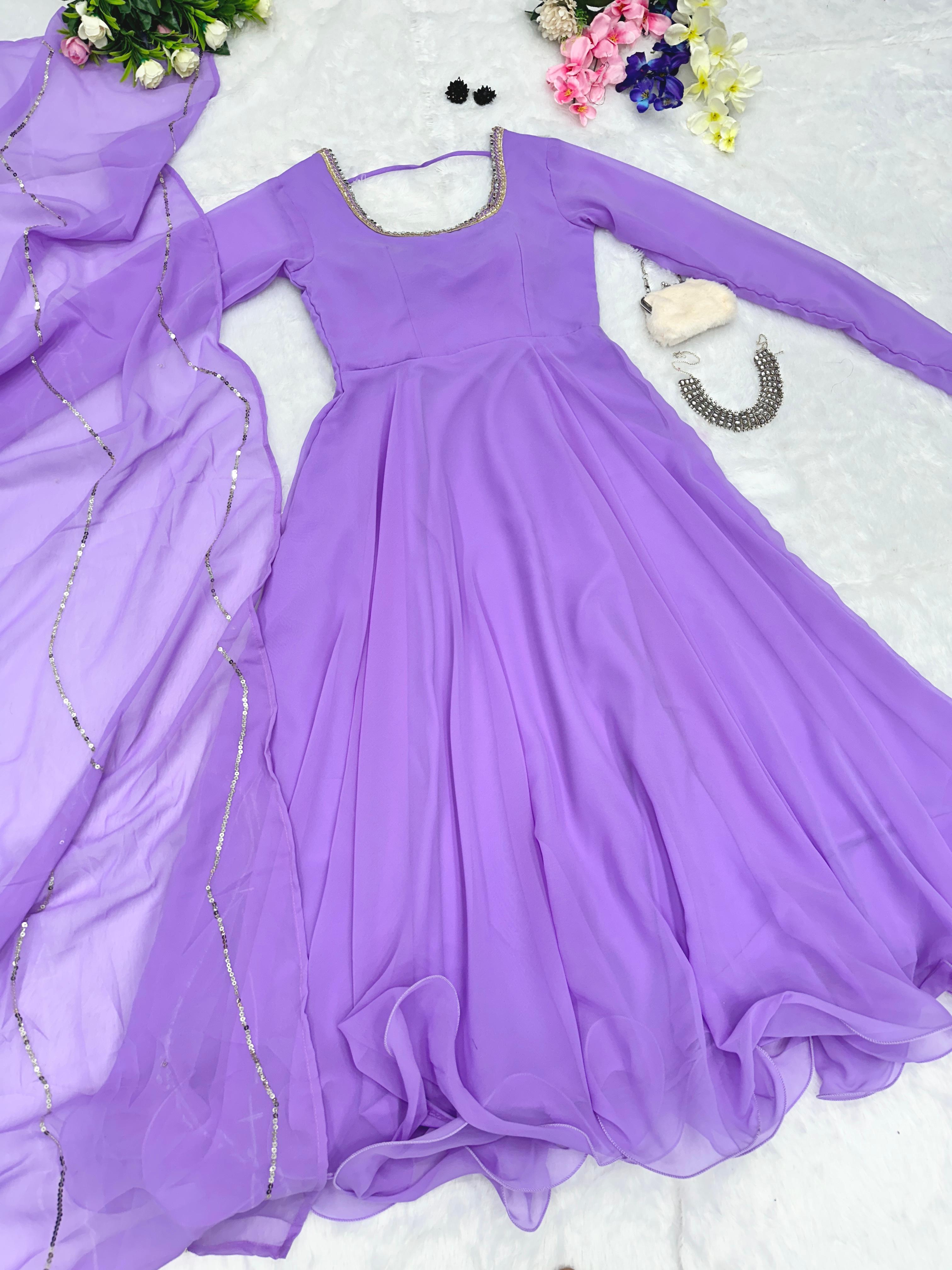 Festive Wear Shine Border Lavender Color Gown