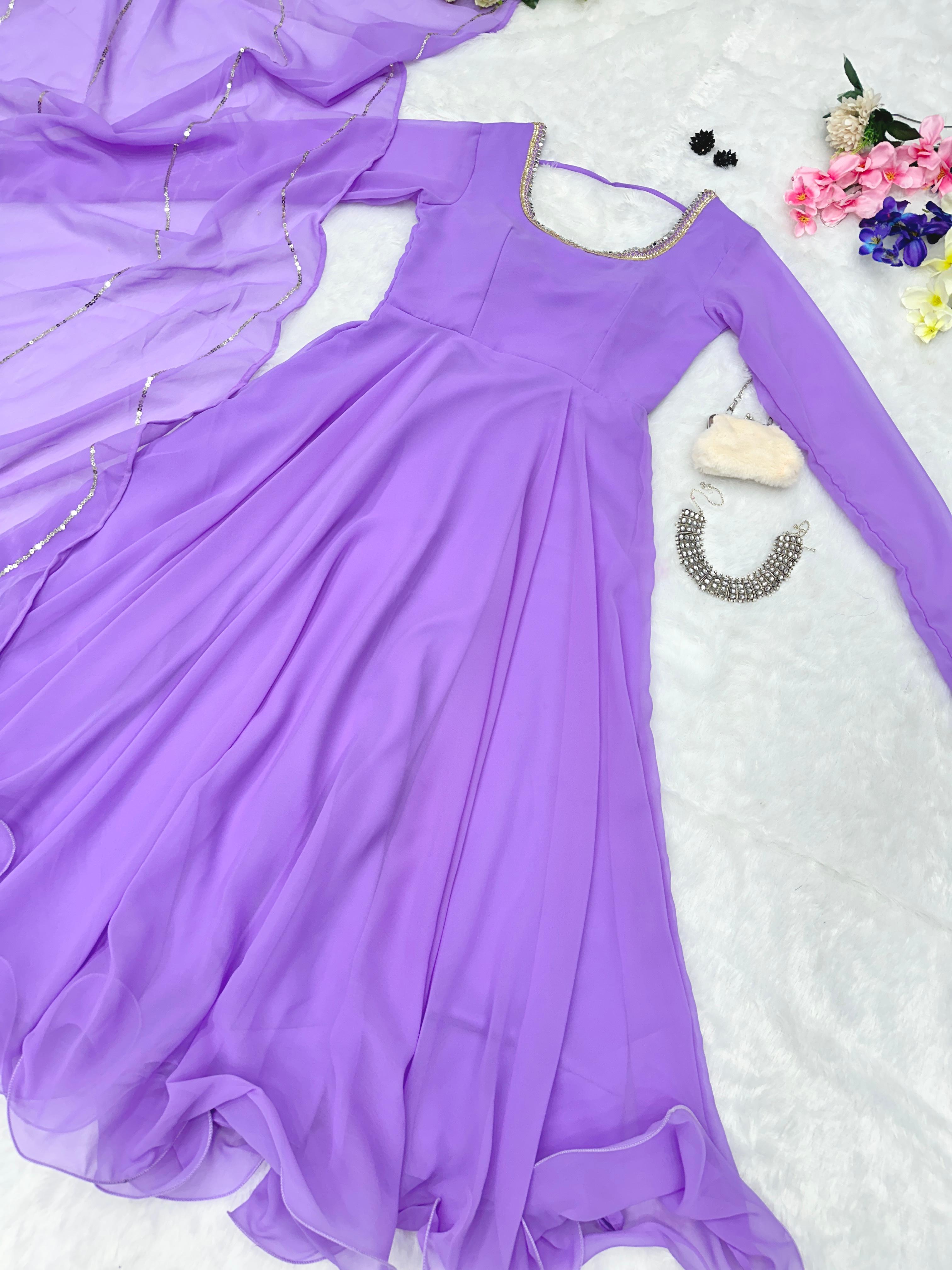 Festive Wear Shine Border Lavender Color Gown