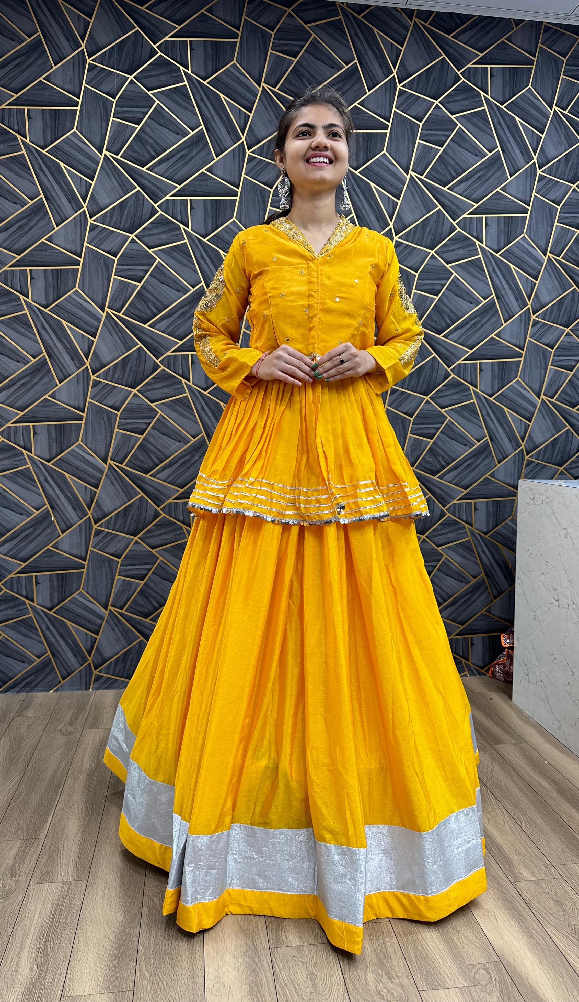 Ceremony Wear Thread Sequence Work Yellow Top With Lehenga