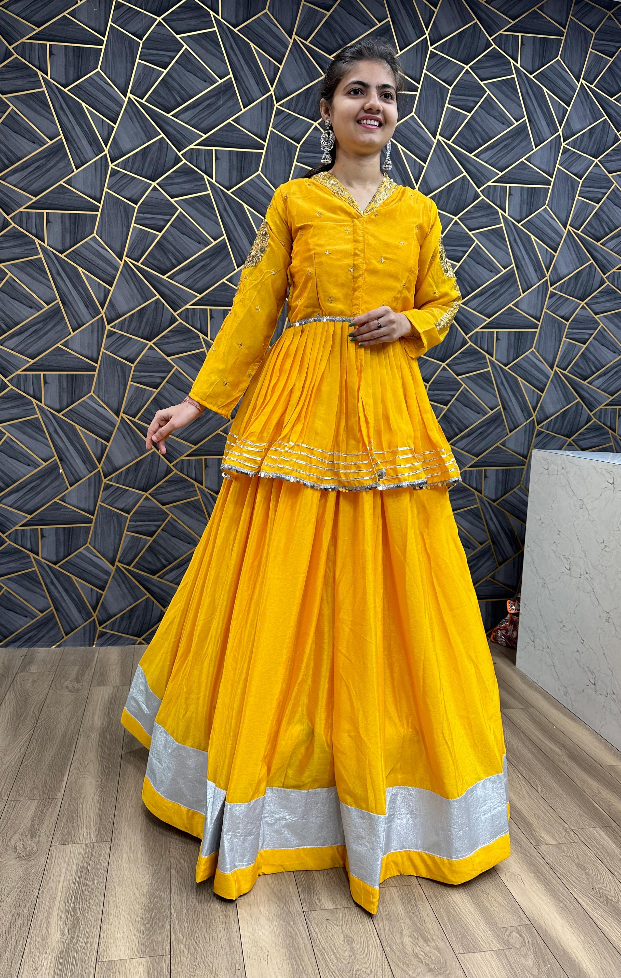 Ceremony Wear Thread Sequence Work Yellow Top With Lehenga