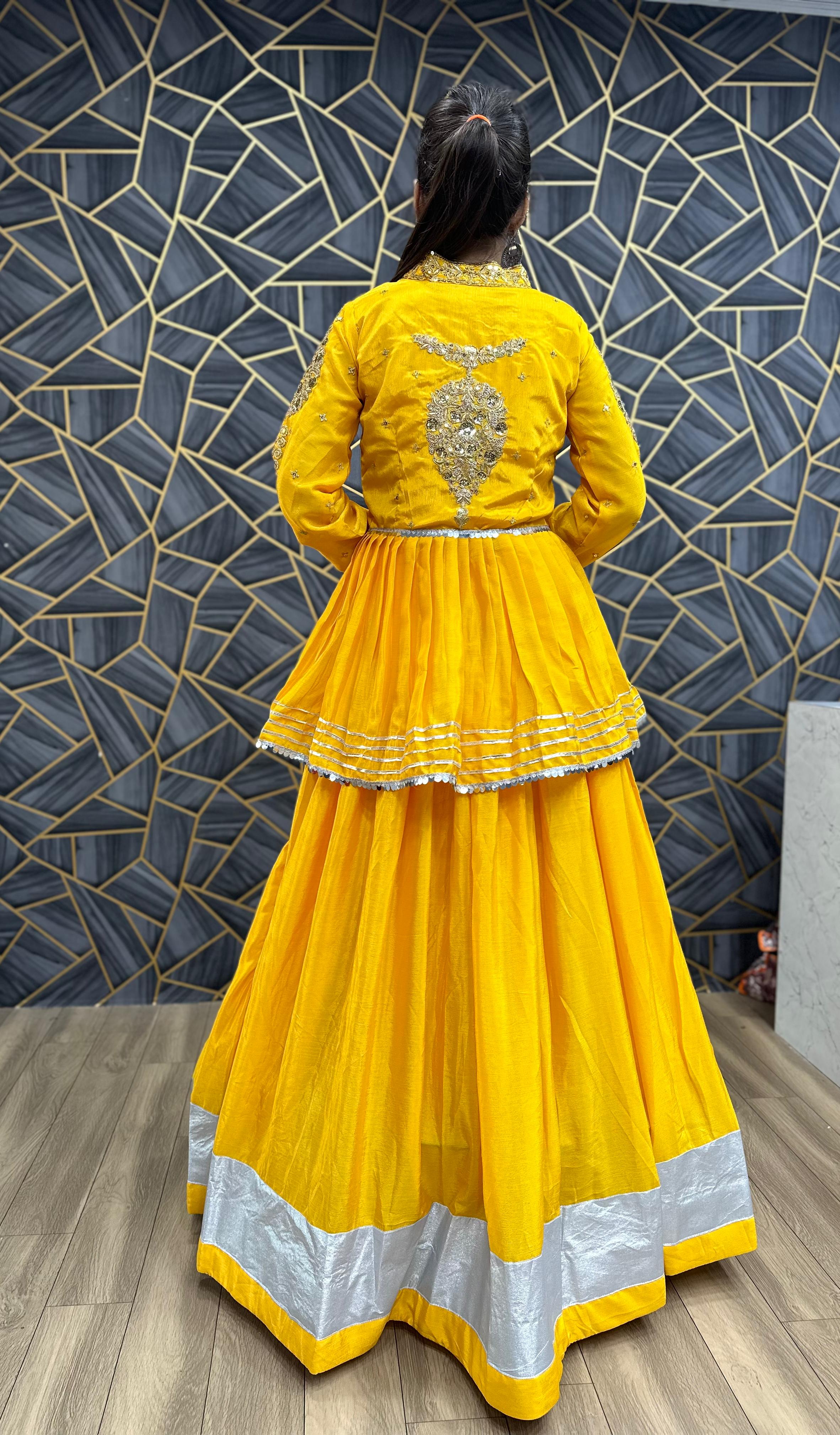 Ceremony Wear Thread Sequence Work Yellow Top With Lehenga