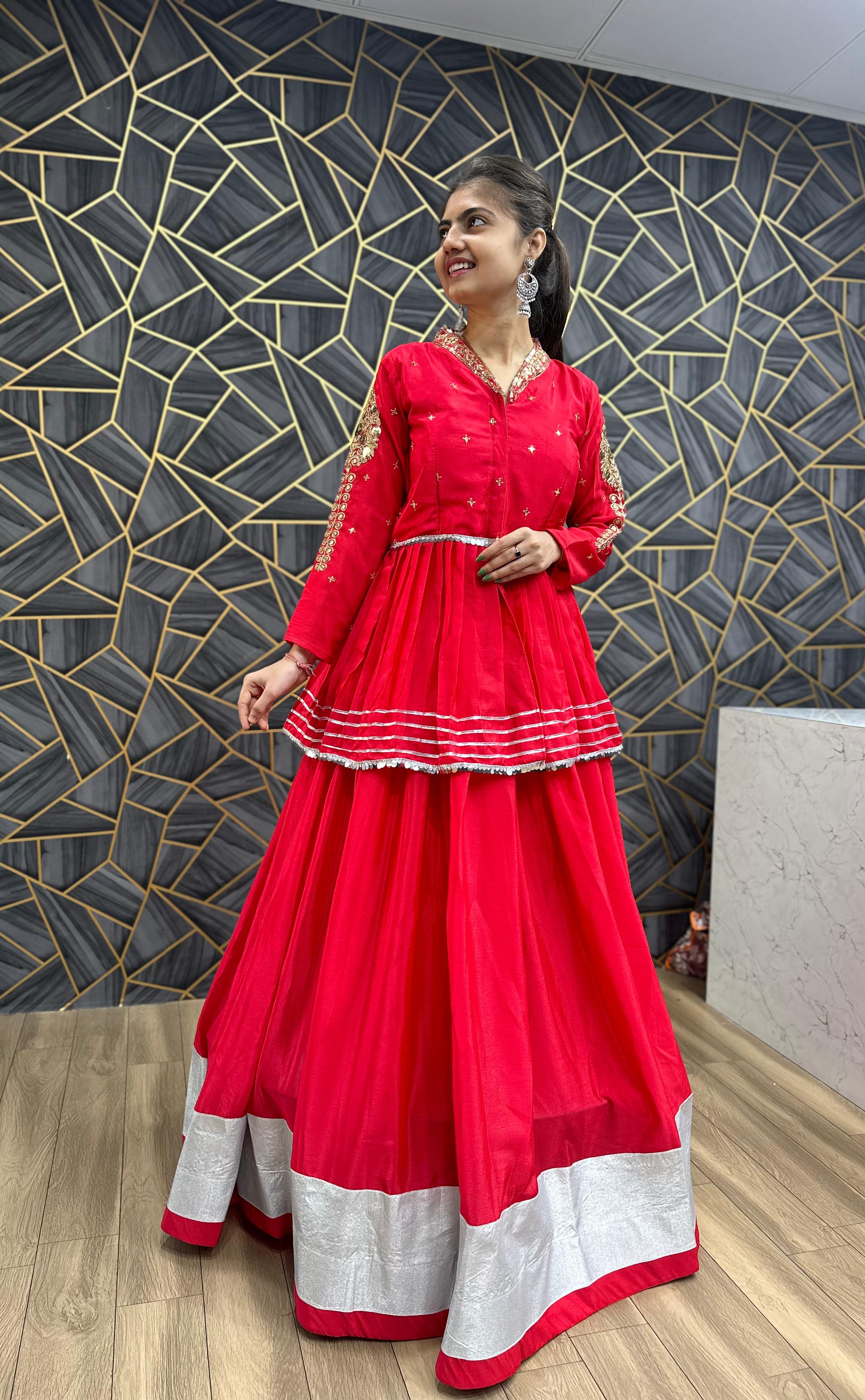 Ceremony Wear Thread Sequence Work Red Top With Lehenga