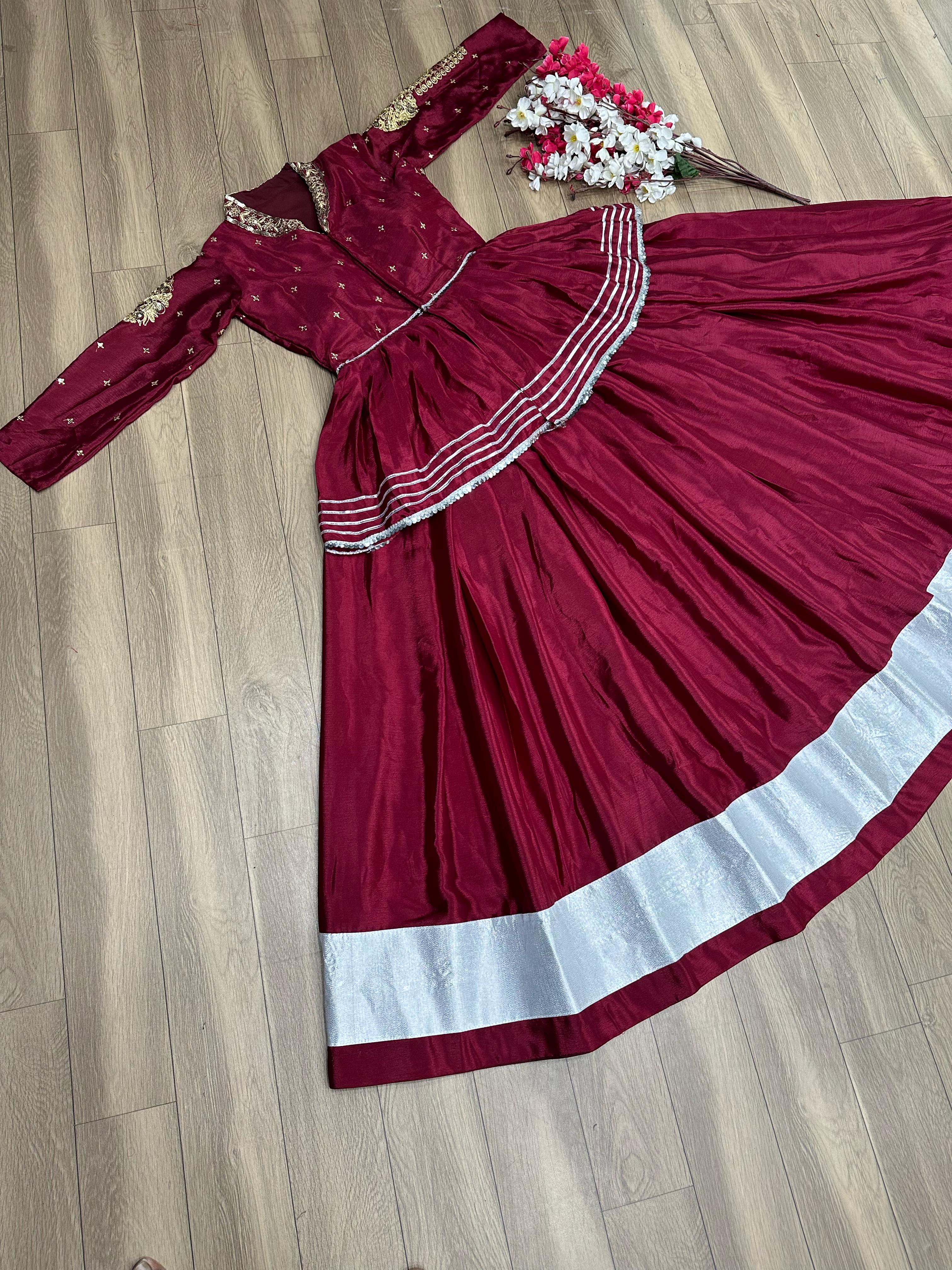 Ceremony Wear Thread Sequence Work Wine Top With Lehenga