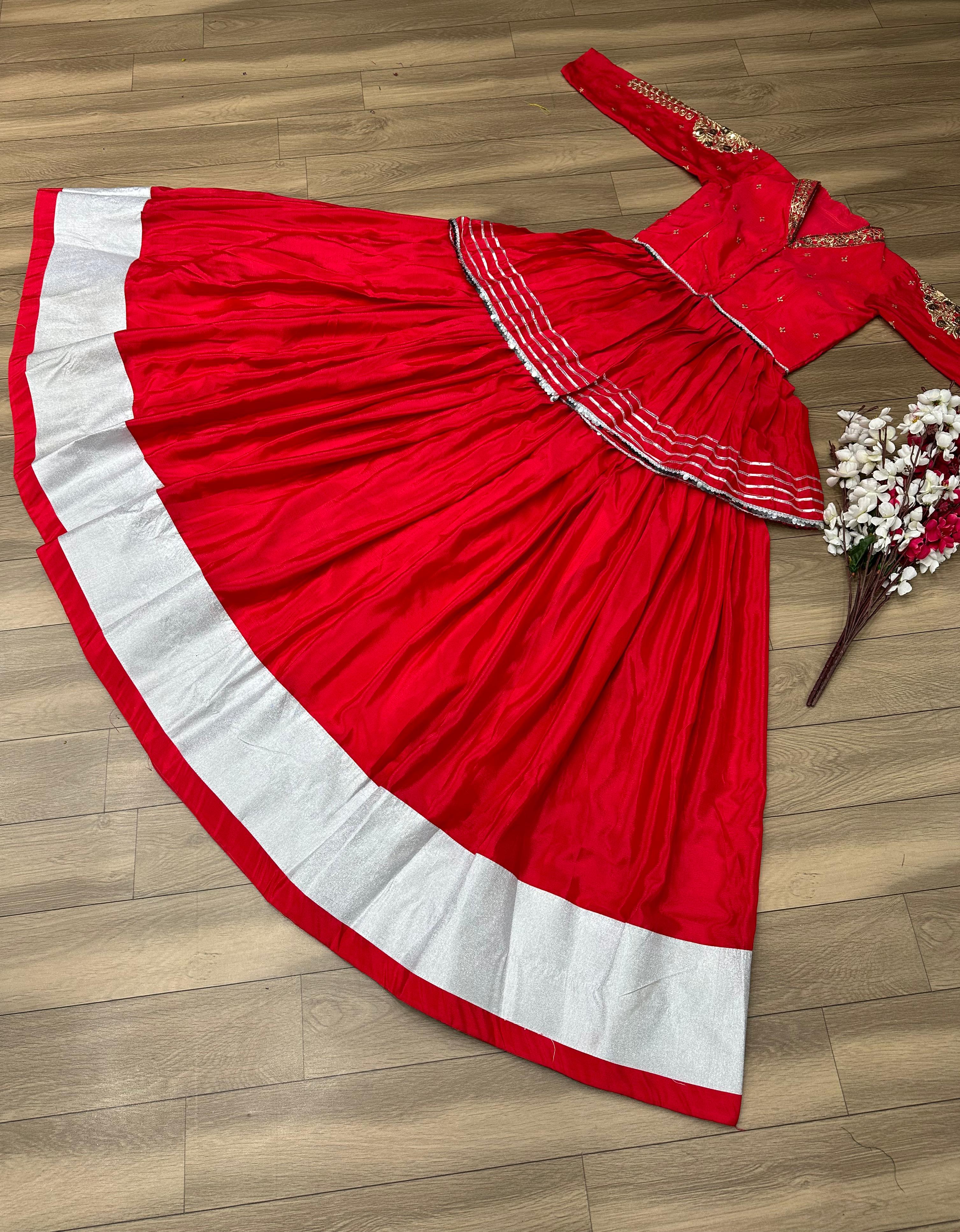 Ceremony Wear Thread Sequence Work Red Top With Lehenga