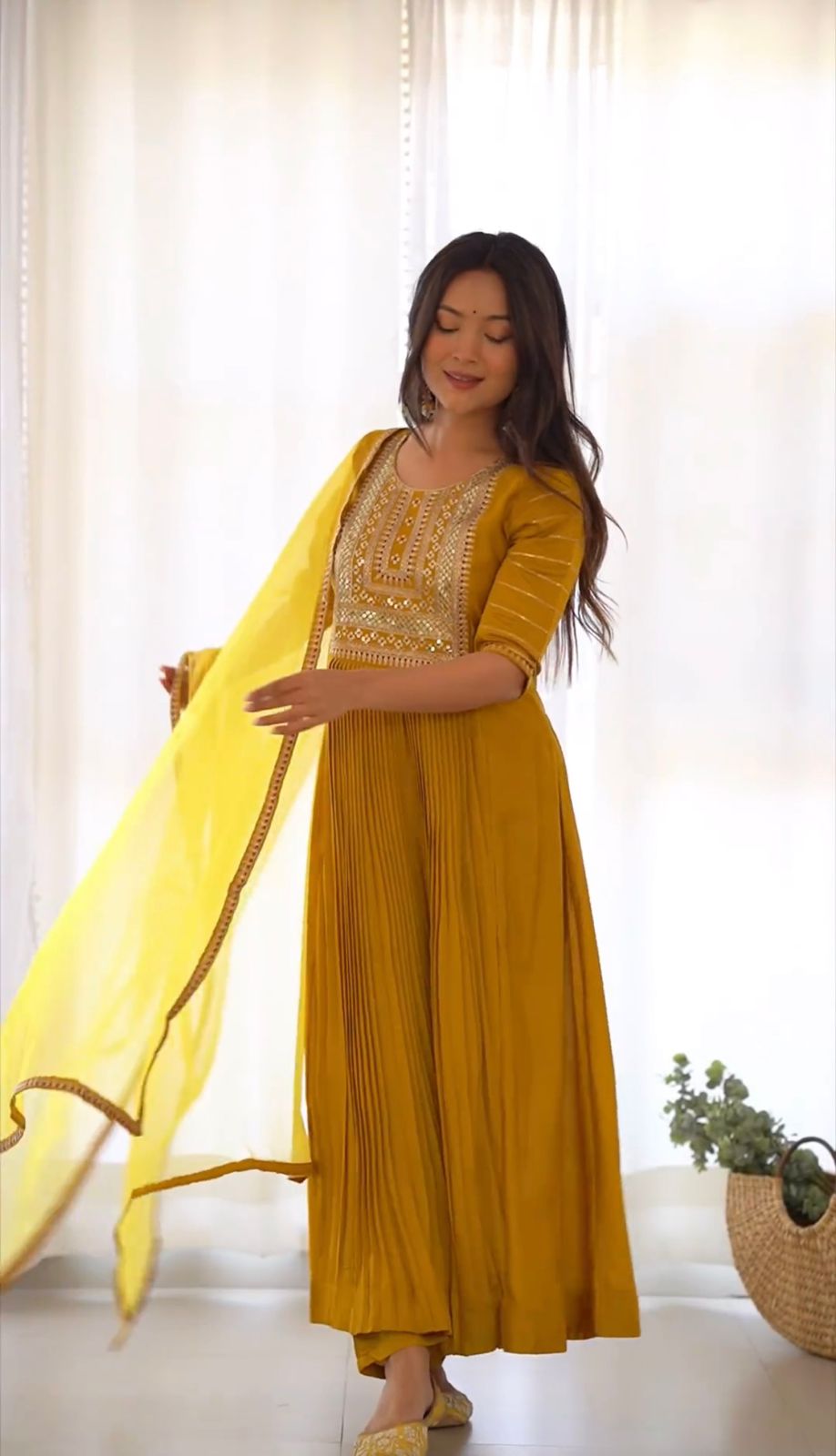 Ceremony Wear Mustard Yellow Color Gown