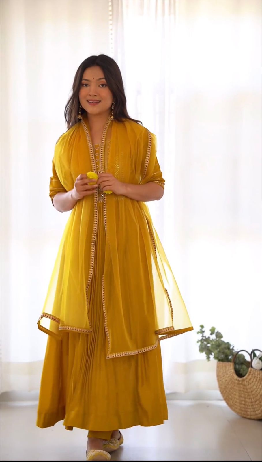 Ceremony Wear Mustard Yellow Color Gown