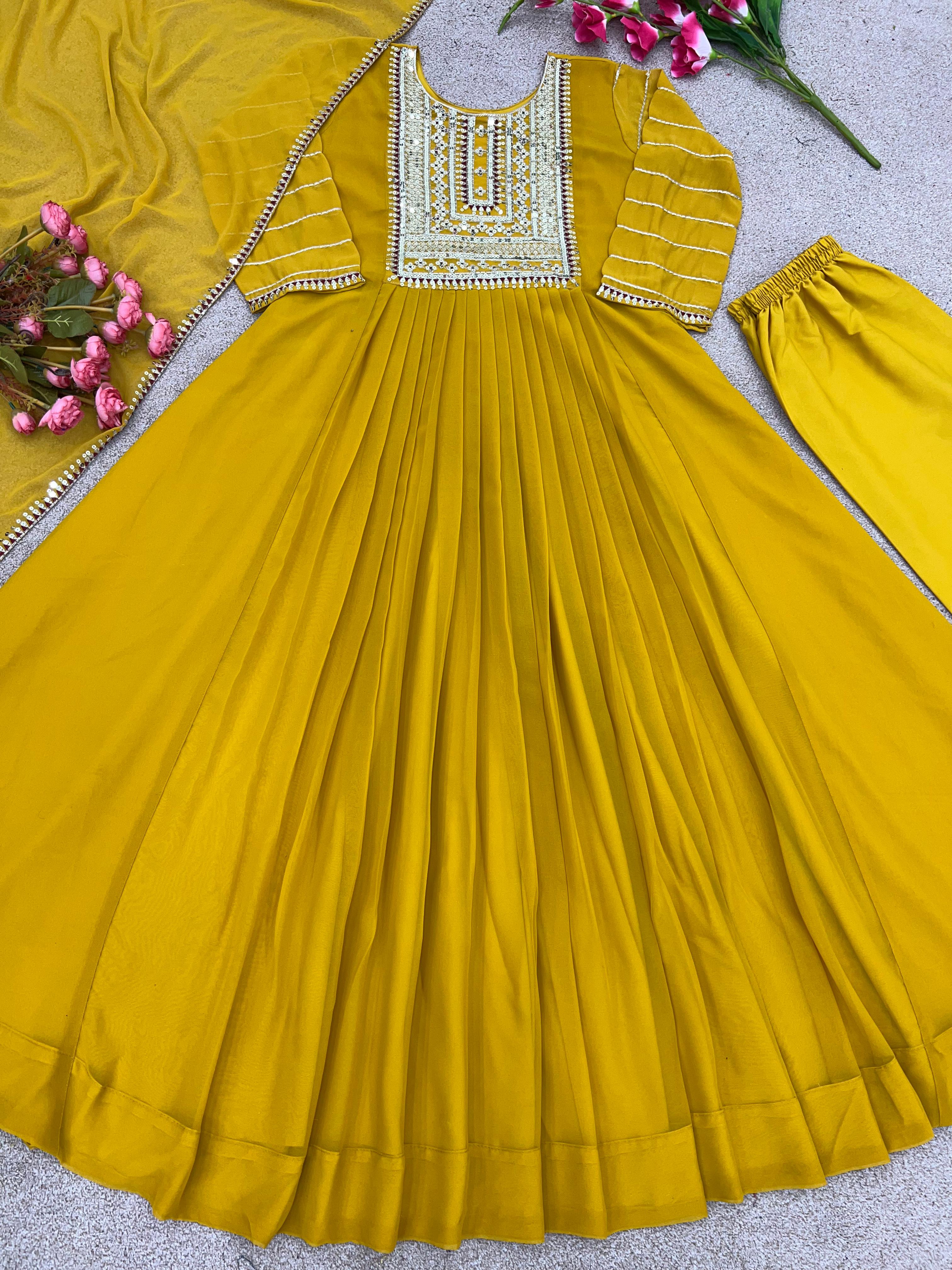 Ceremony Wear Mustard Yellow Color Gown