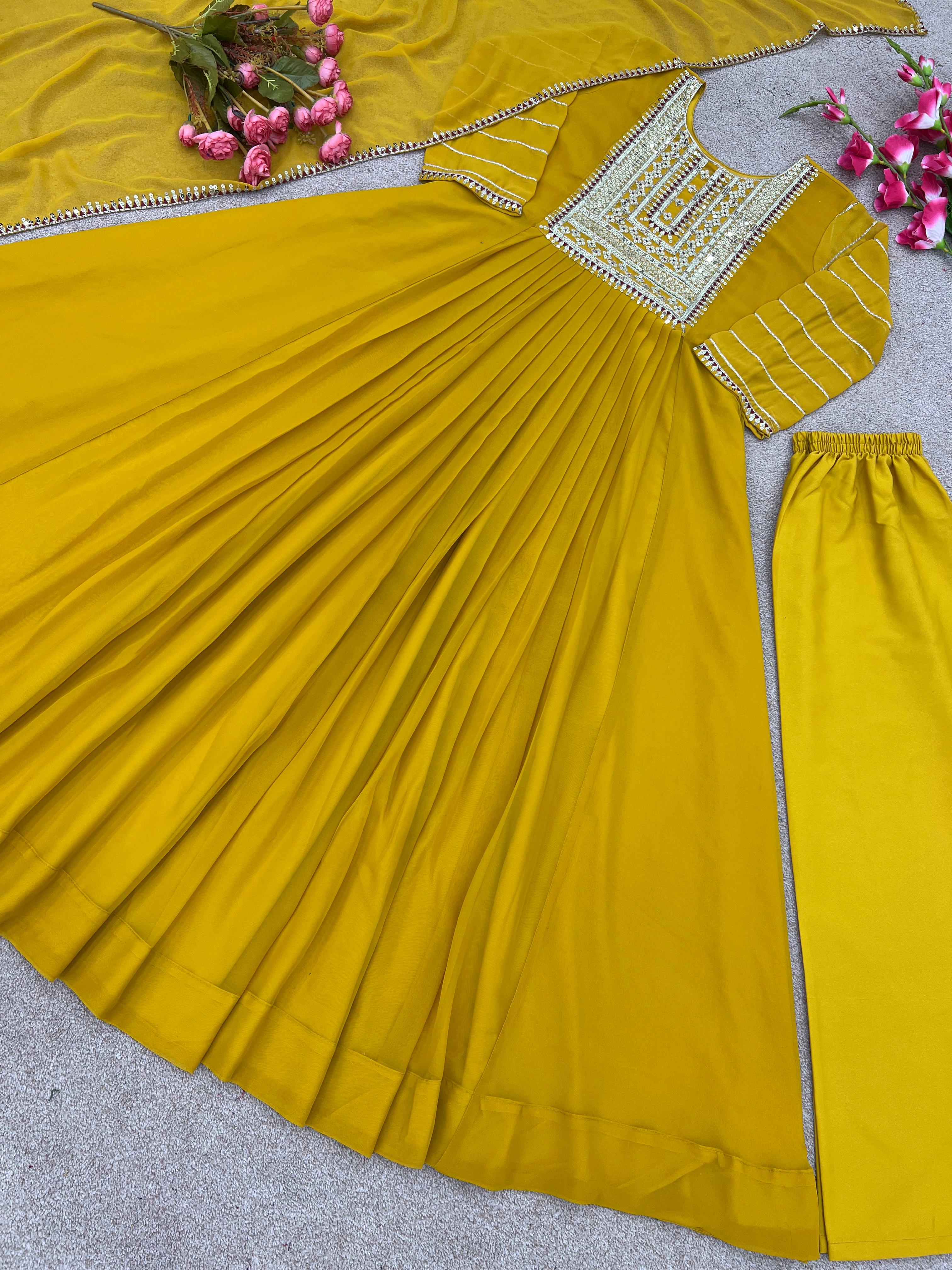 Ceremony Wear Mustard Yellow Color Gown