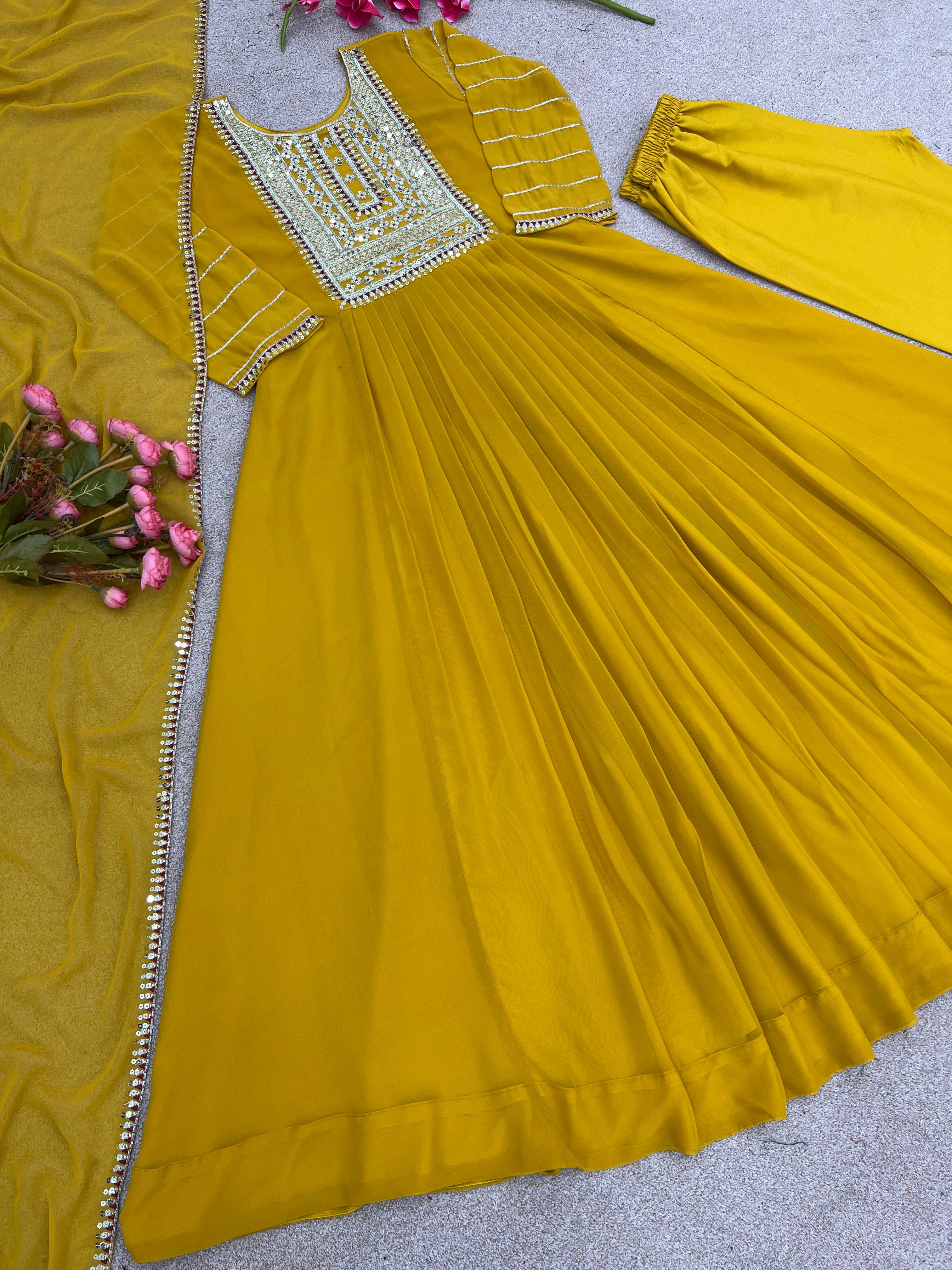 Ceremony Wear Mustard Yellow Color Gown