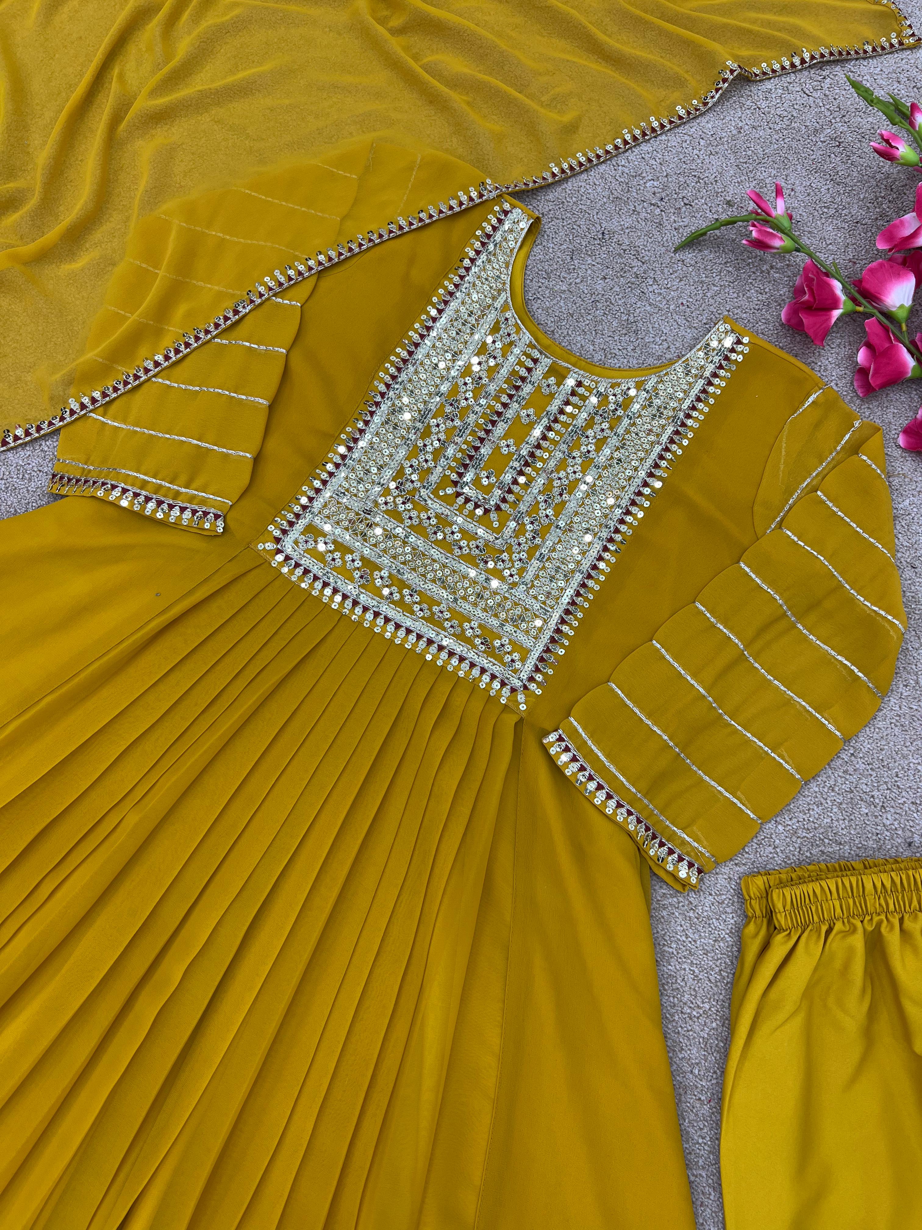 Ceremony Wear Mustard Yellow Color Gown