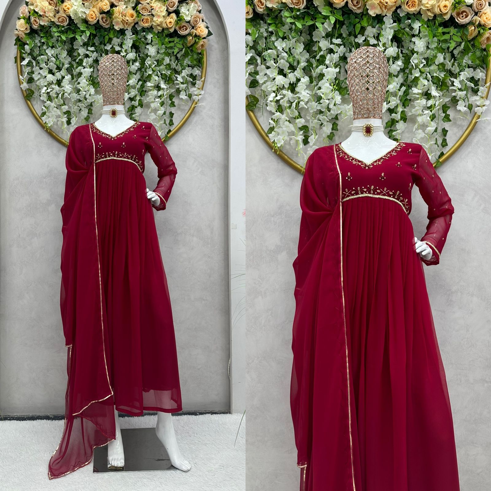 Beautiful Maroon Color Hand Work Gown