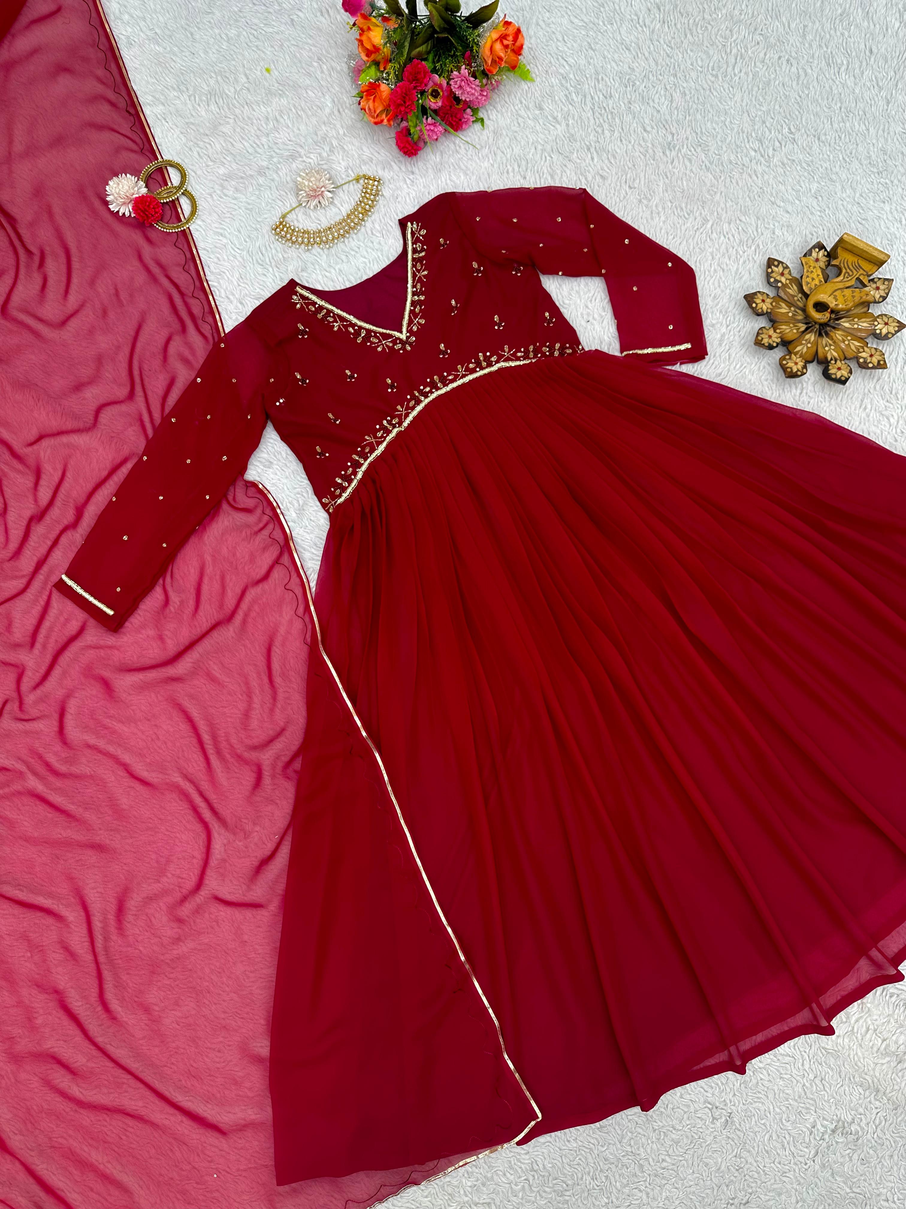 Beautiful Maroon Color Hand Work Gown