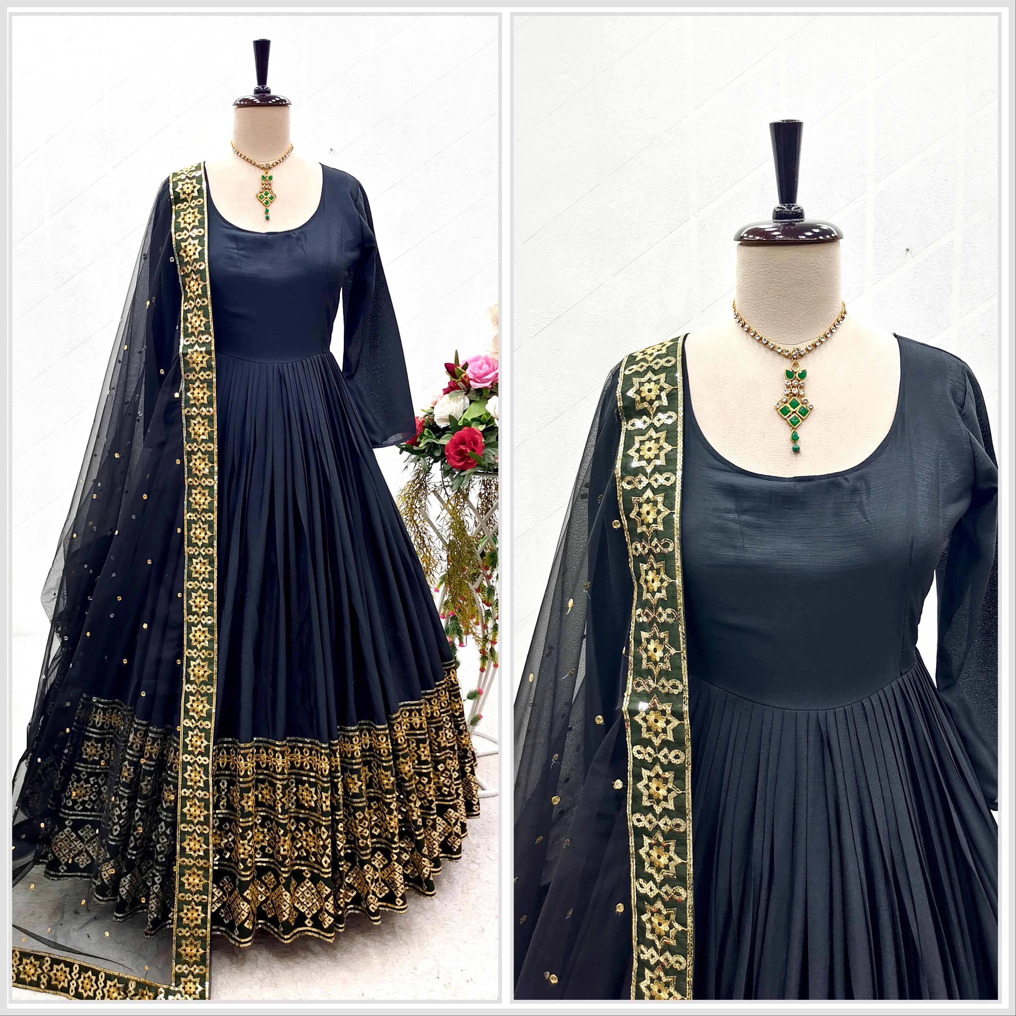 Fabulous Black Color Embroidery Work Border Anarkali Gown