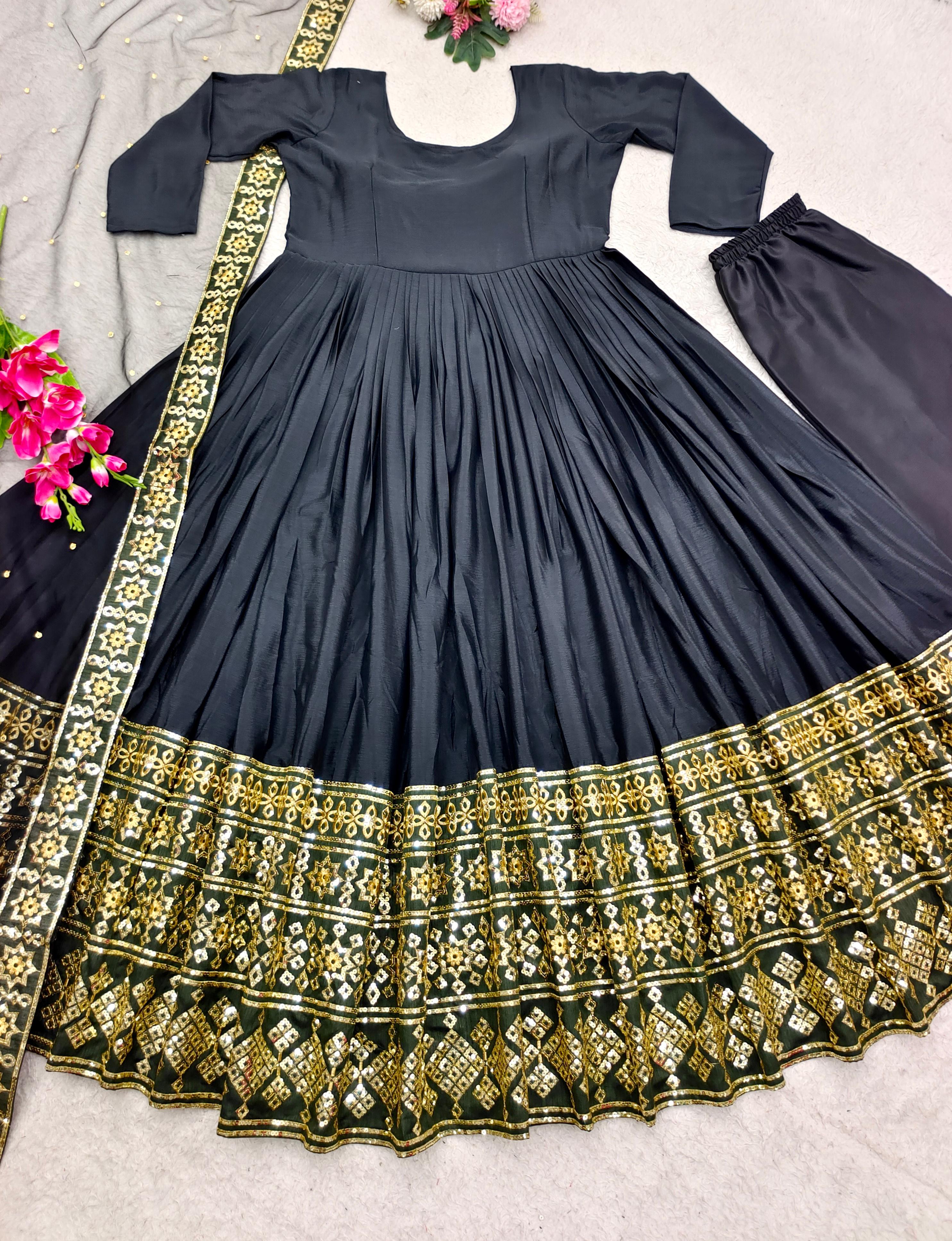 Fabulous Black Color Embroidery Work Border Anarkali Gown