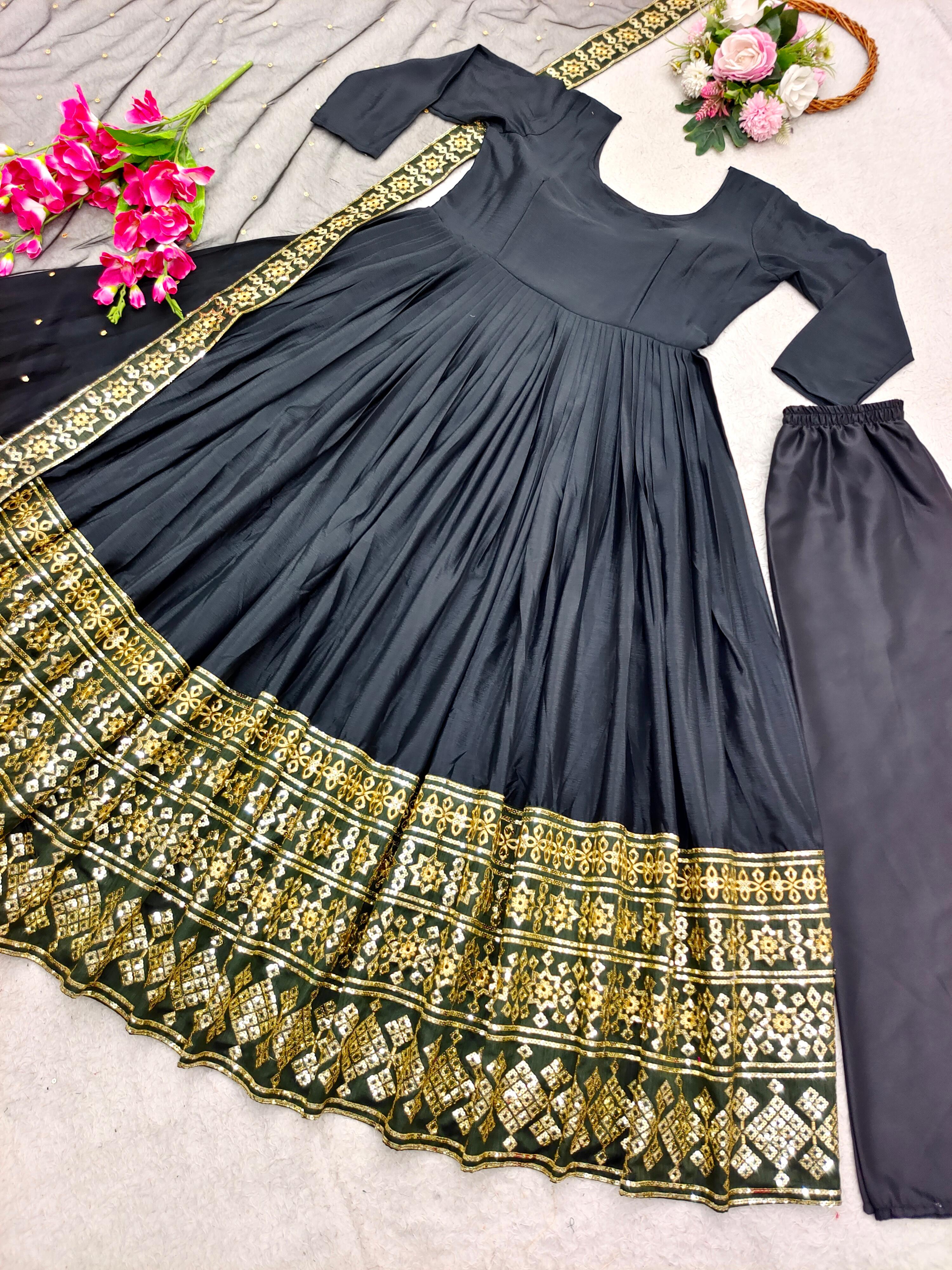 Fabulous Black Color Embroidery Work Border Anarkali Gown