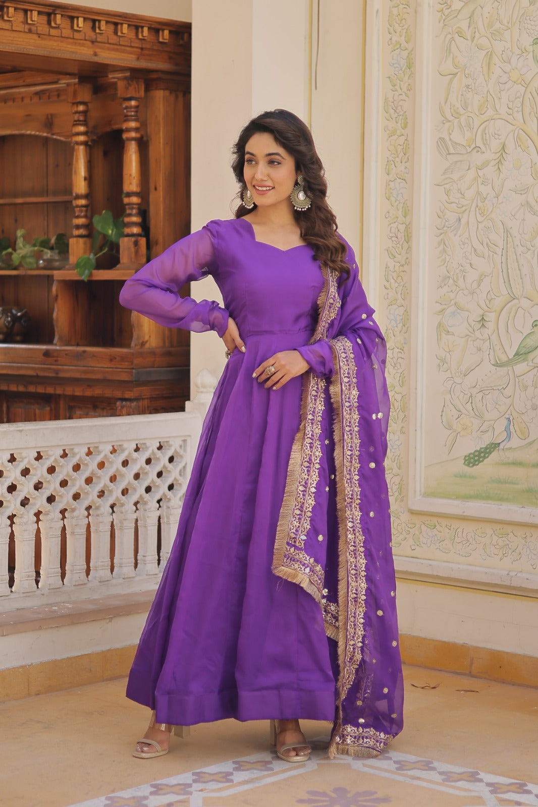 Superhit Purple Color Gown With Embroidered Dupatta