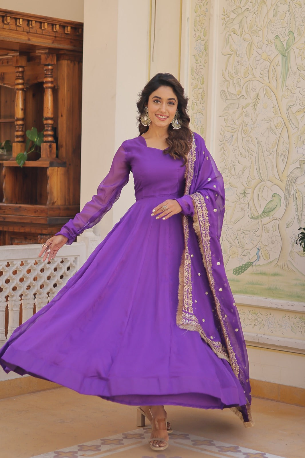 Superhit Purple Color Gown With Embroidered Dupatta