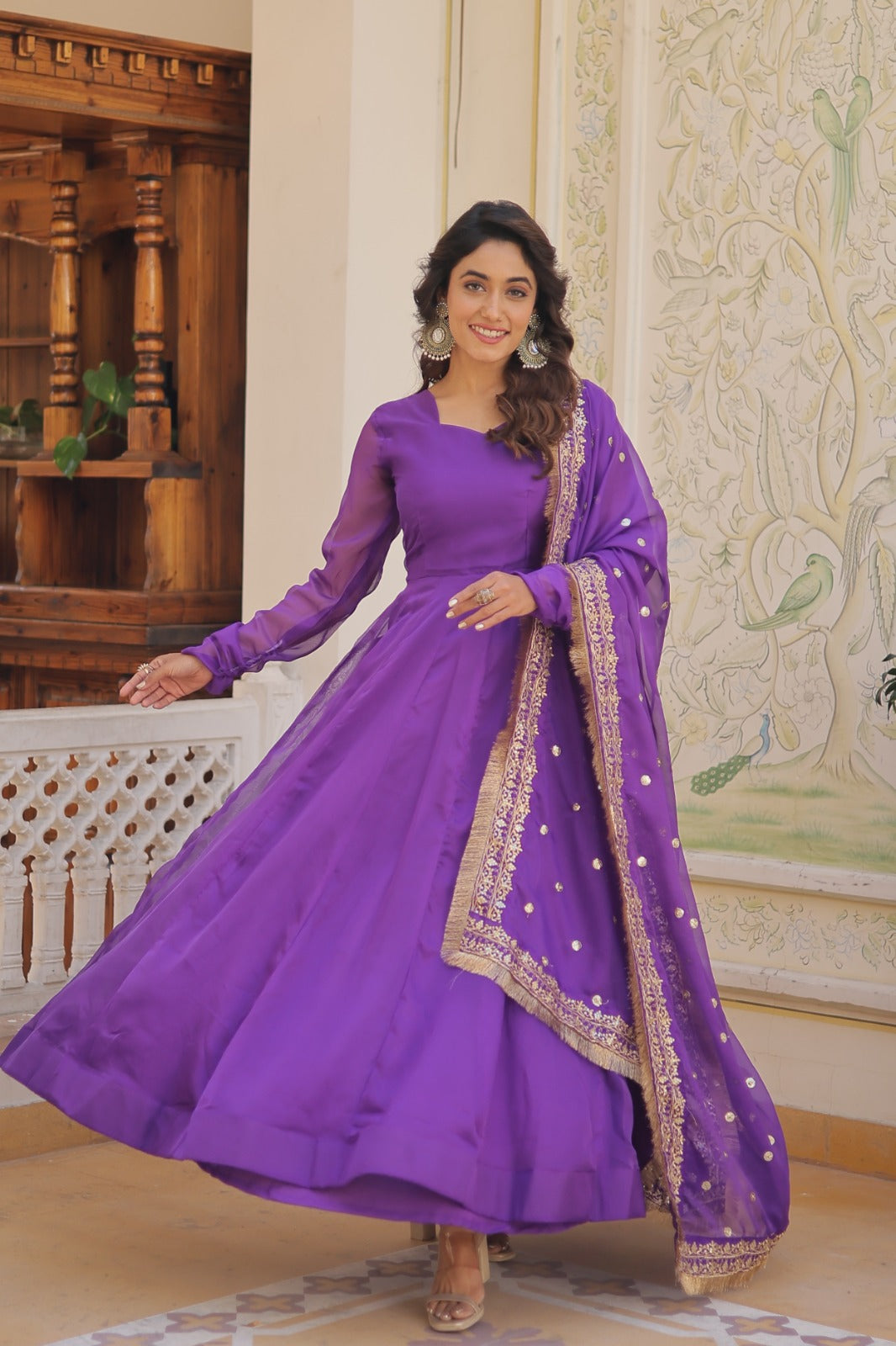 Superhit Purple Color Gown With Embroidered Dupatta